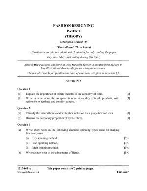ISC Class 12 2017 FASHION DESIGNING PAPER 1 (THEORY) Question Paper