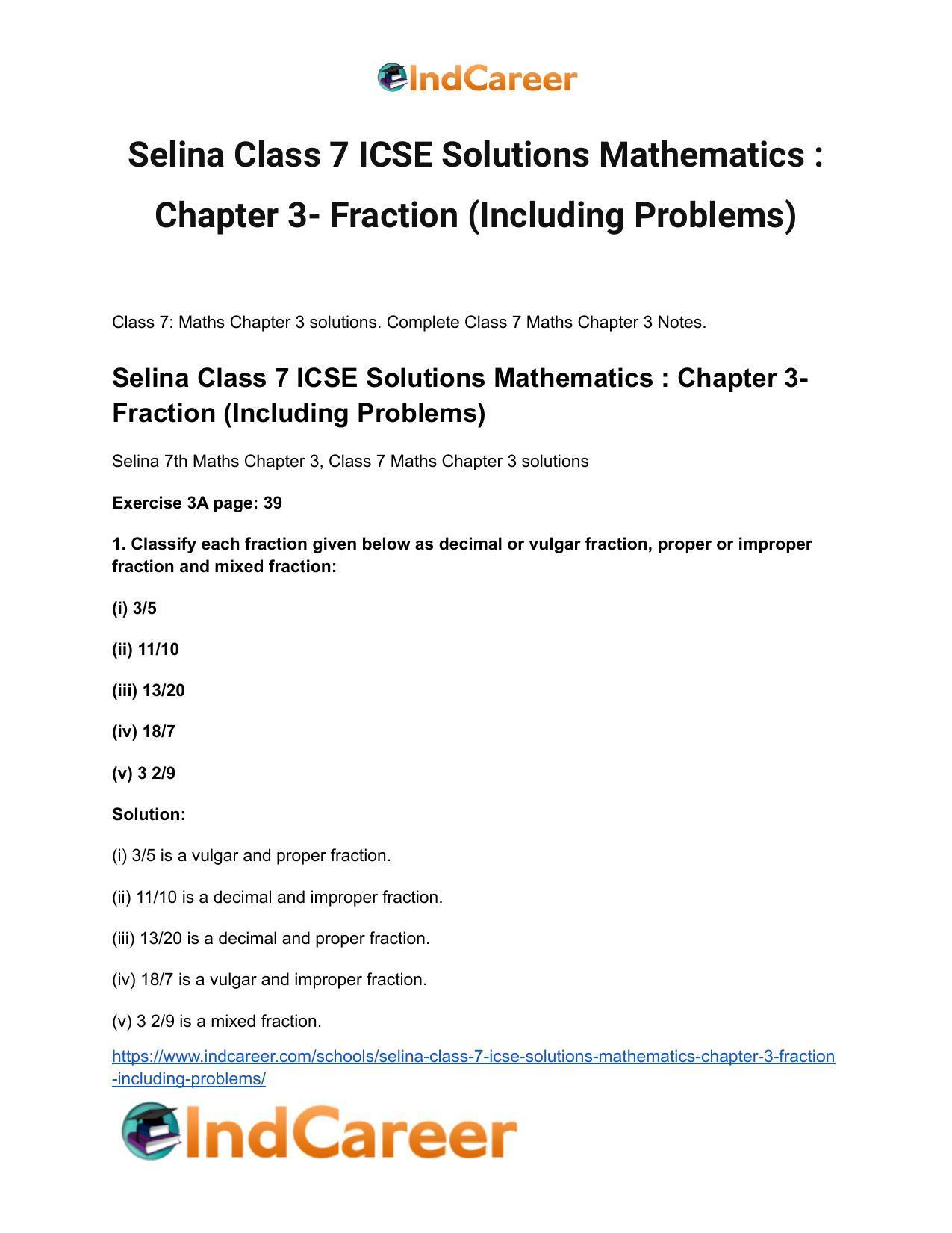 Selina Class 7 ICSE Solutions Mathematics : Chapter 3- Fraction (Including Problems) - Page 2