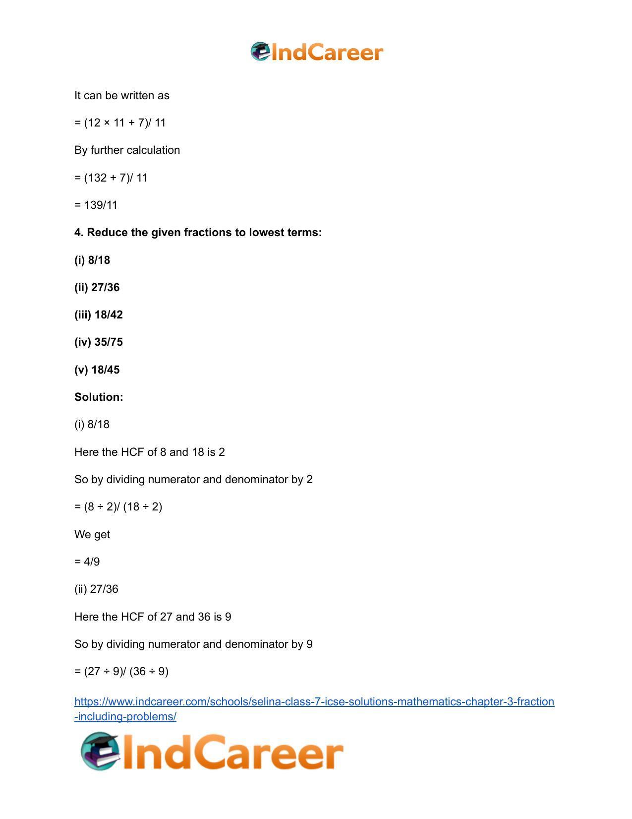 Selina Class 7 ICSE Solutions Mathematics : Chapter 3- Fraction (Including Problems) - Page 5