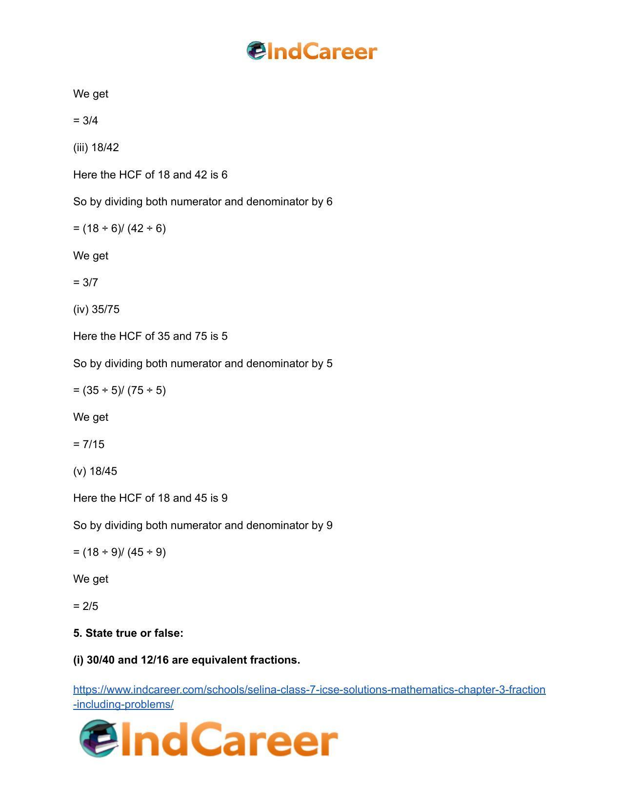 Selina Class 7 ICSE Solutions Mathematics : Chapter 3- Fraction (Including Problems) - Page 6