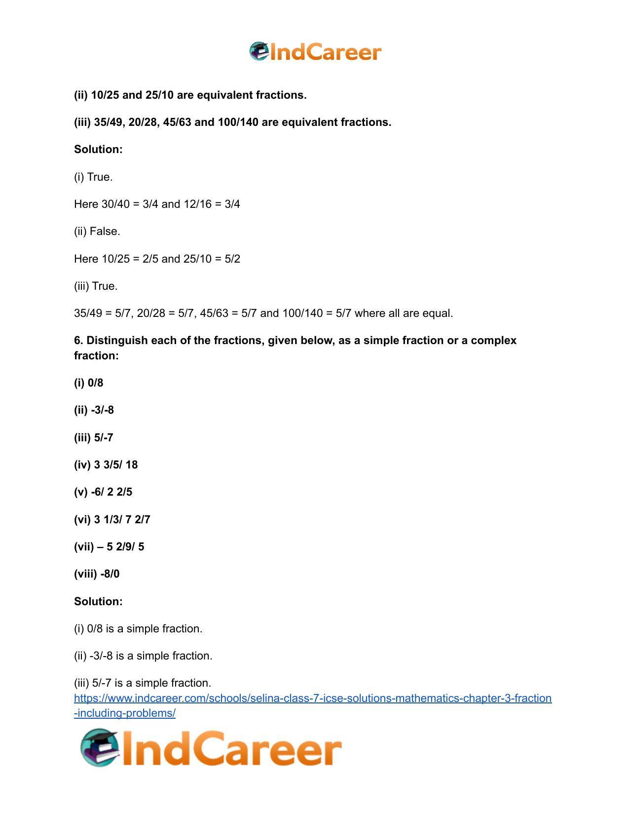 Selina Class 7 ICSE Solutions Mathematics : Chapter 3- Fraction (Including Problems) - Page 7