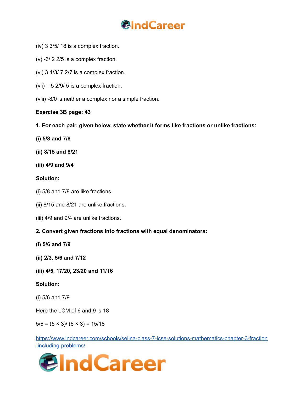 Selina Class 7 ICSE Solutions Mathematics : Chapter 3- Fraction (Including Problems) - Page 8
