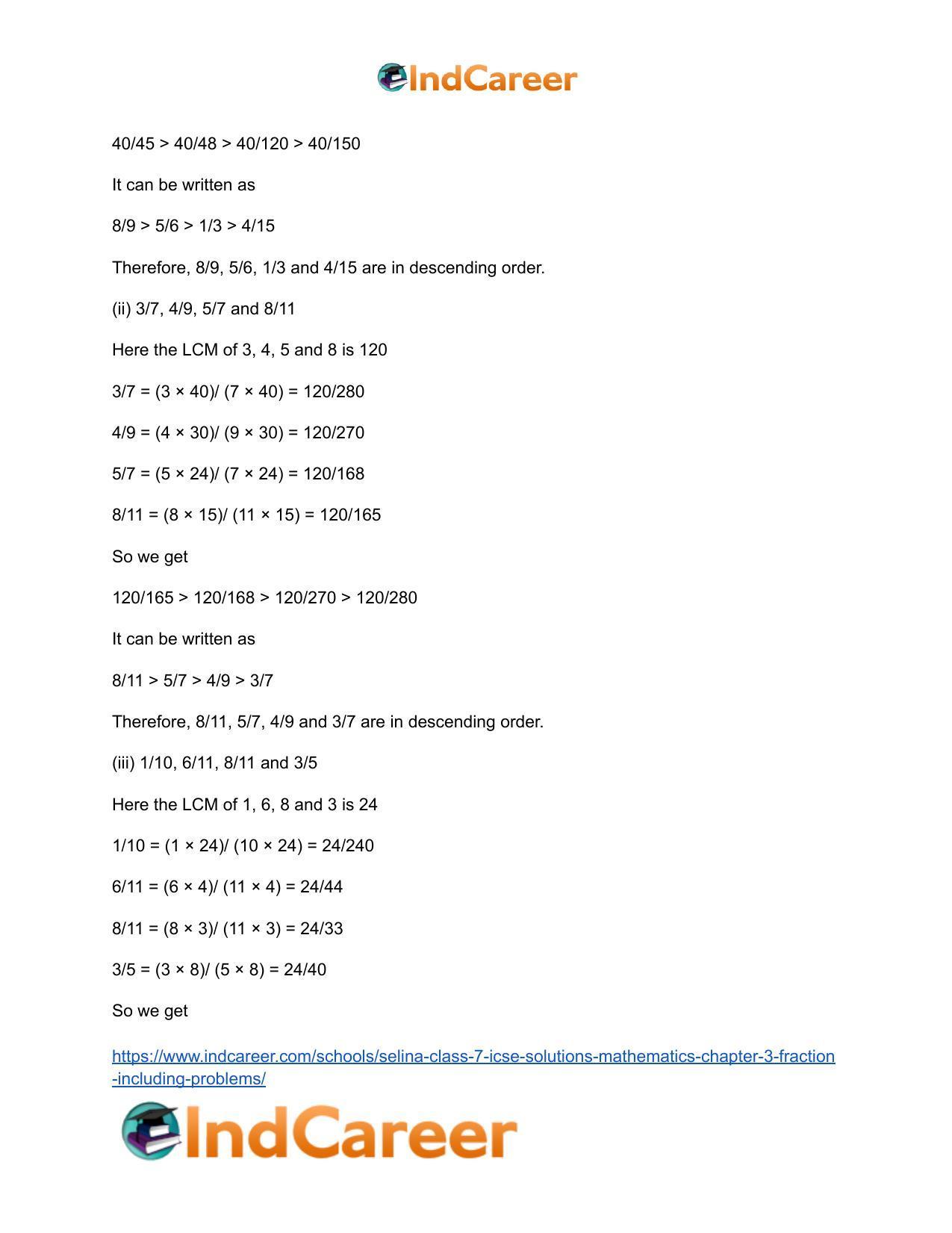 Selina Class 7 ICSE Solutions Mathematics : Chapter 3- Fraction (Including Problems) - Page 13