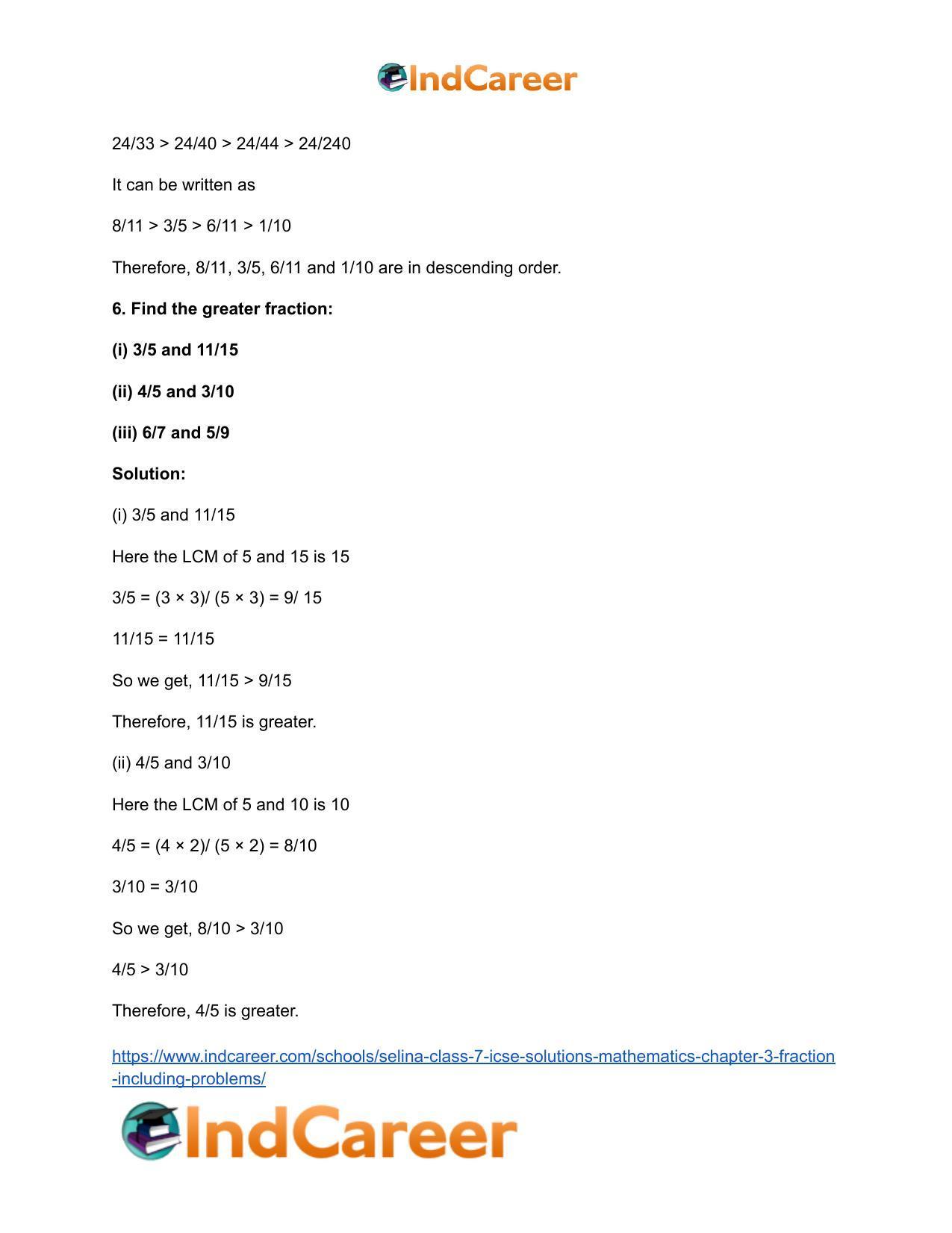 Selina Class 7 ICSE Solutions Mathematics : Chapter 3- Fraction (Including Problems) - Page 14