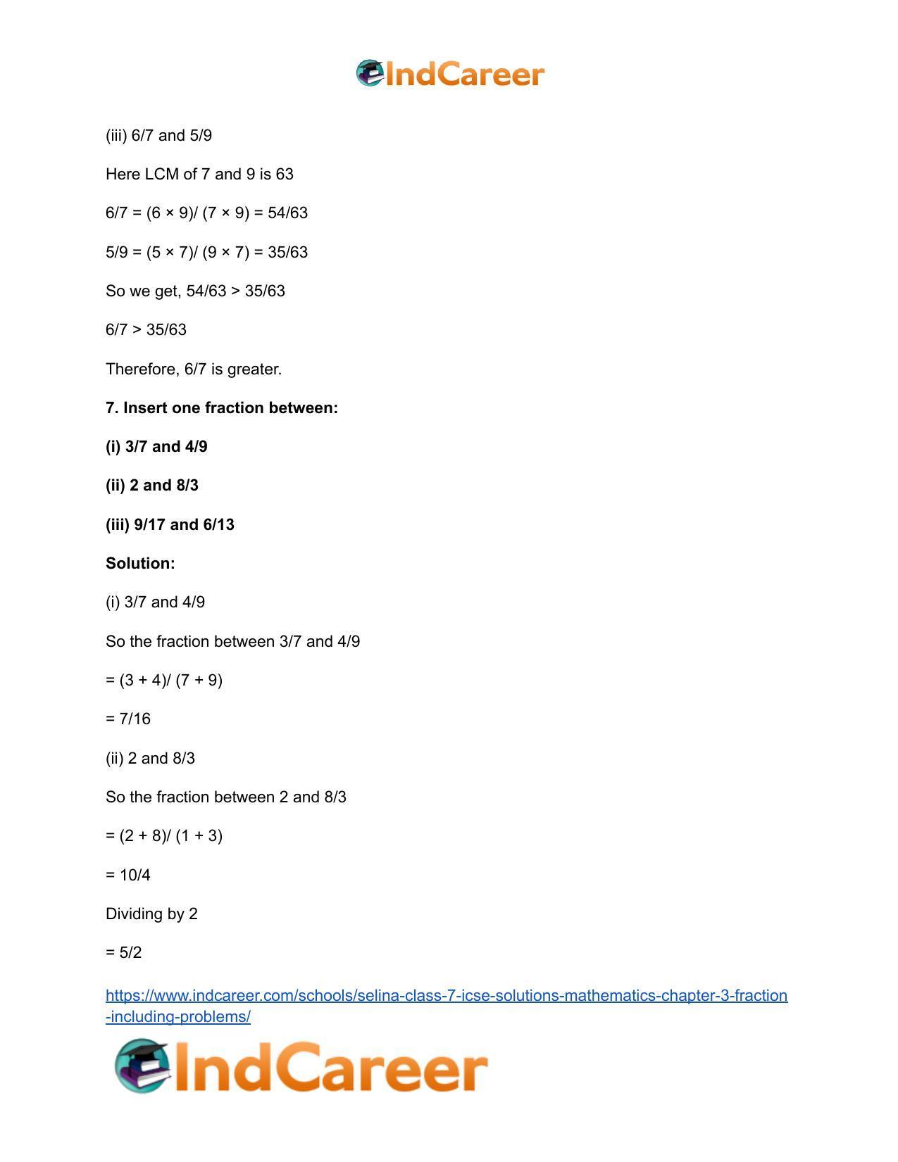 Selina Class 7 ICSE Solutions Mathematics : Chapter 3- Fraction (Including Problems) - Page 15