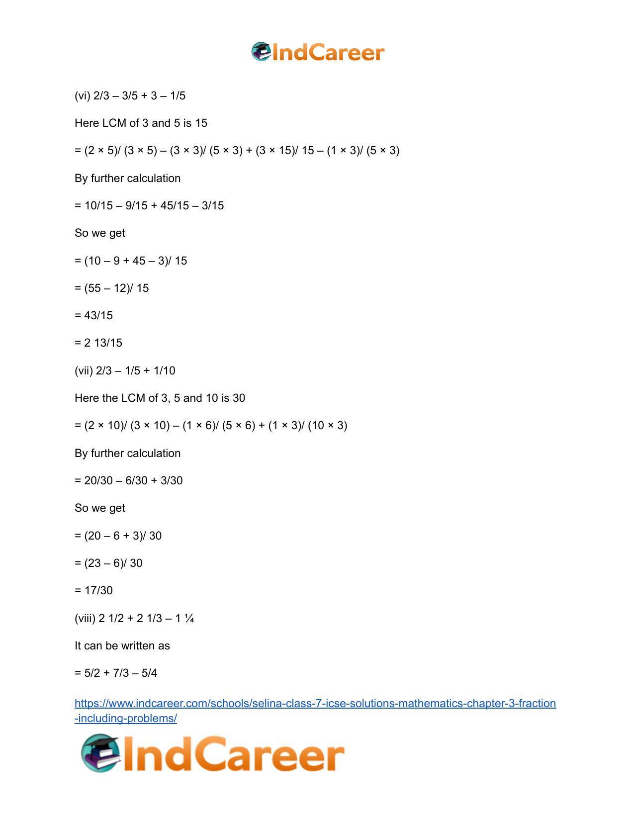 Selina Class 7 ICSE Solutions Mathematics : Chapter 3- Fraction (Including Problems) - Page 23