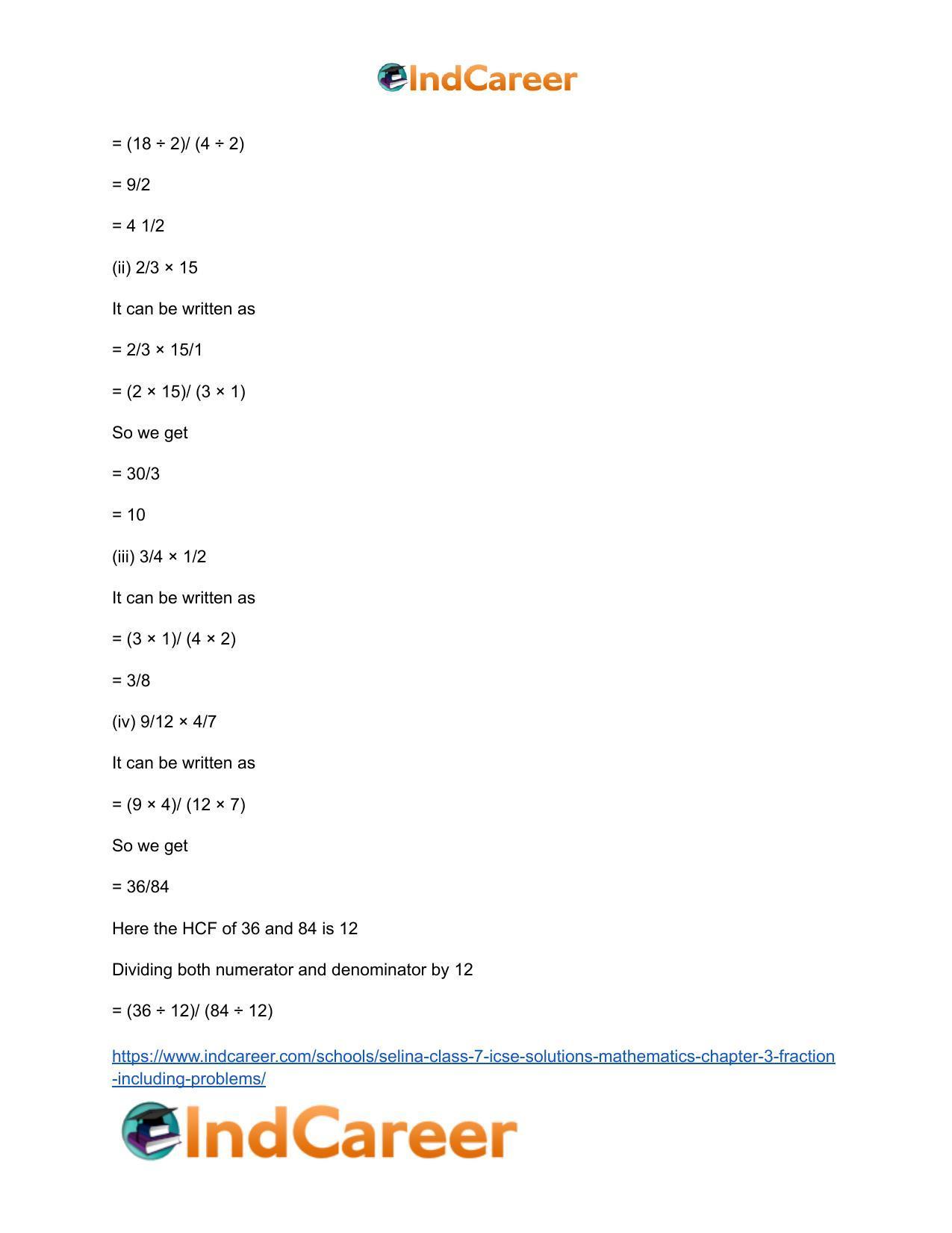 Selina Class 7 ICSE Solutions Mathematics : Chapter 3- Fraction (Including Problems) - Page 26
