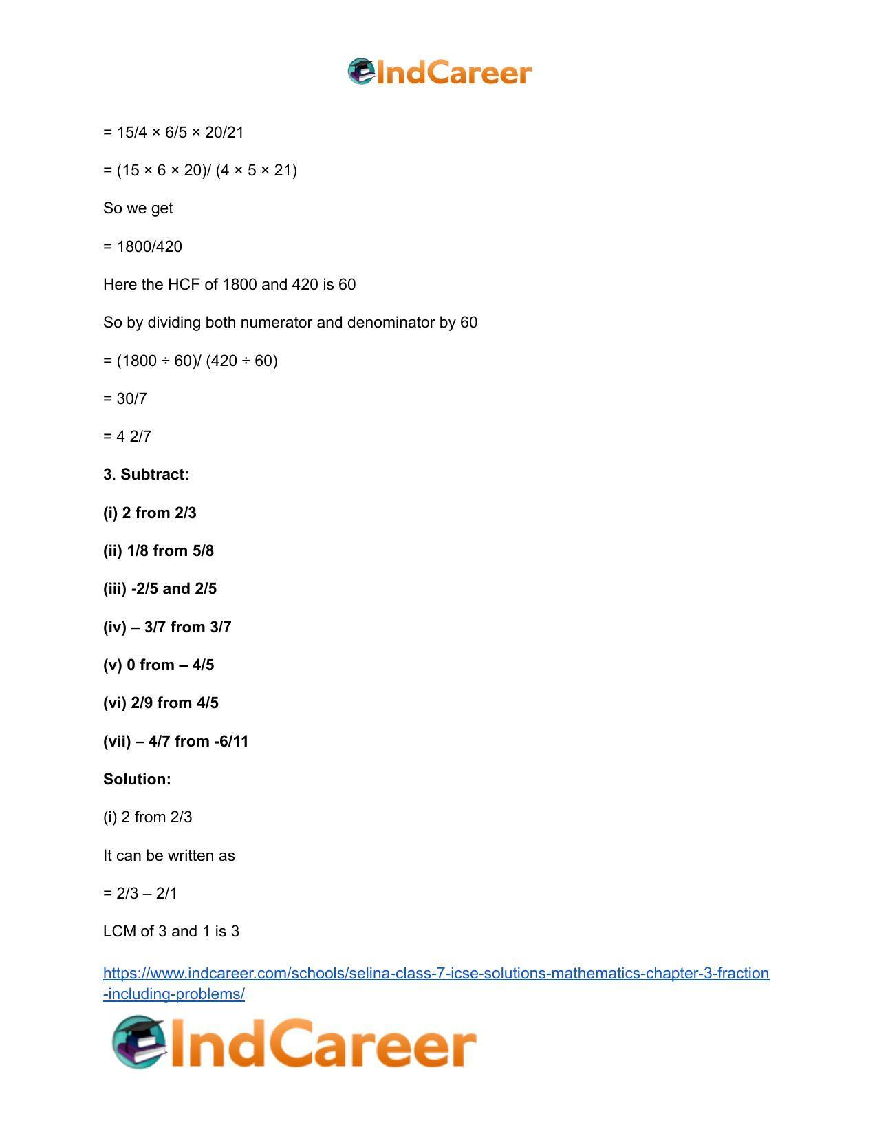 Selina Class 7 ICSE Solutions Mathematics : Chapter 3- Fraction (Including Problems) - Page 30