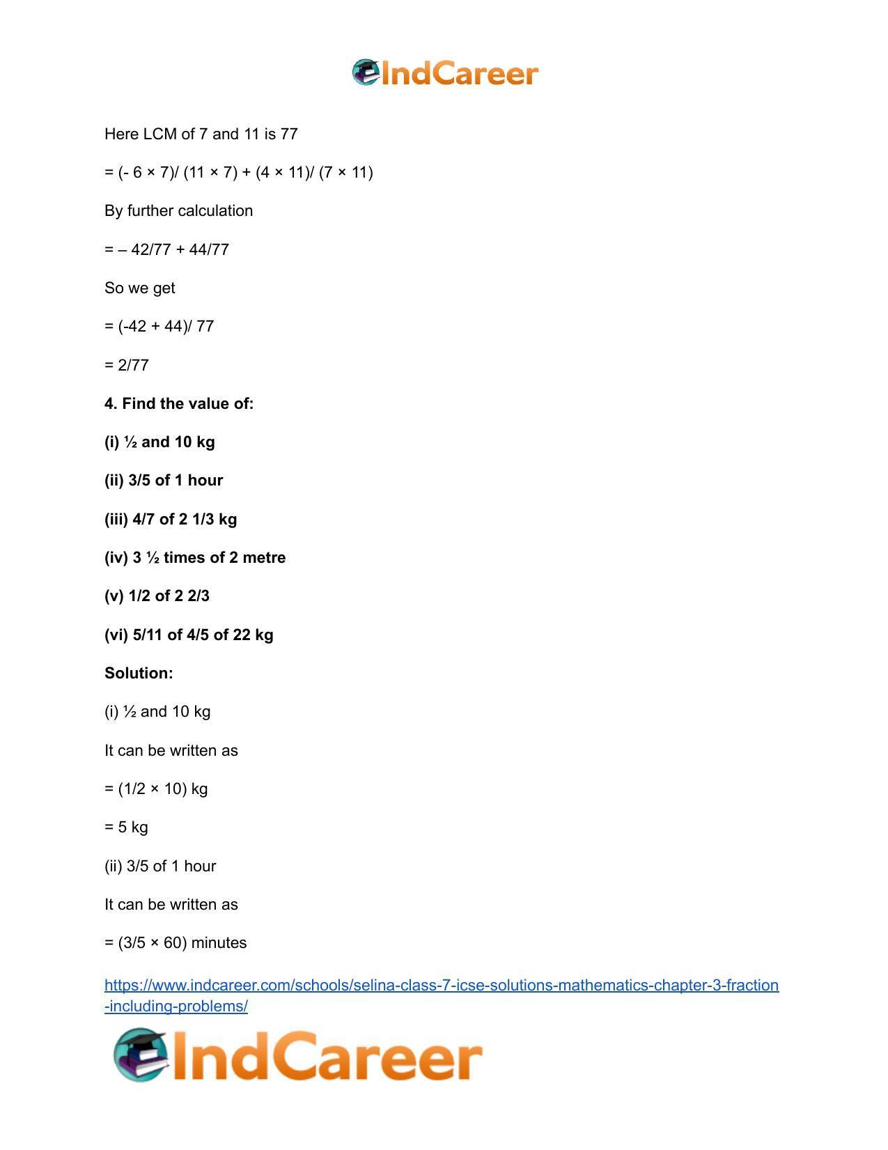 Selina Class 7 ICSE Solutions Mathematics : Chapter 3- Fraction (Including Problems) - Page 33