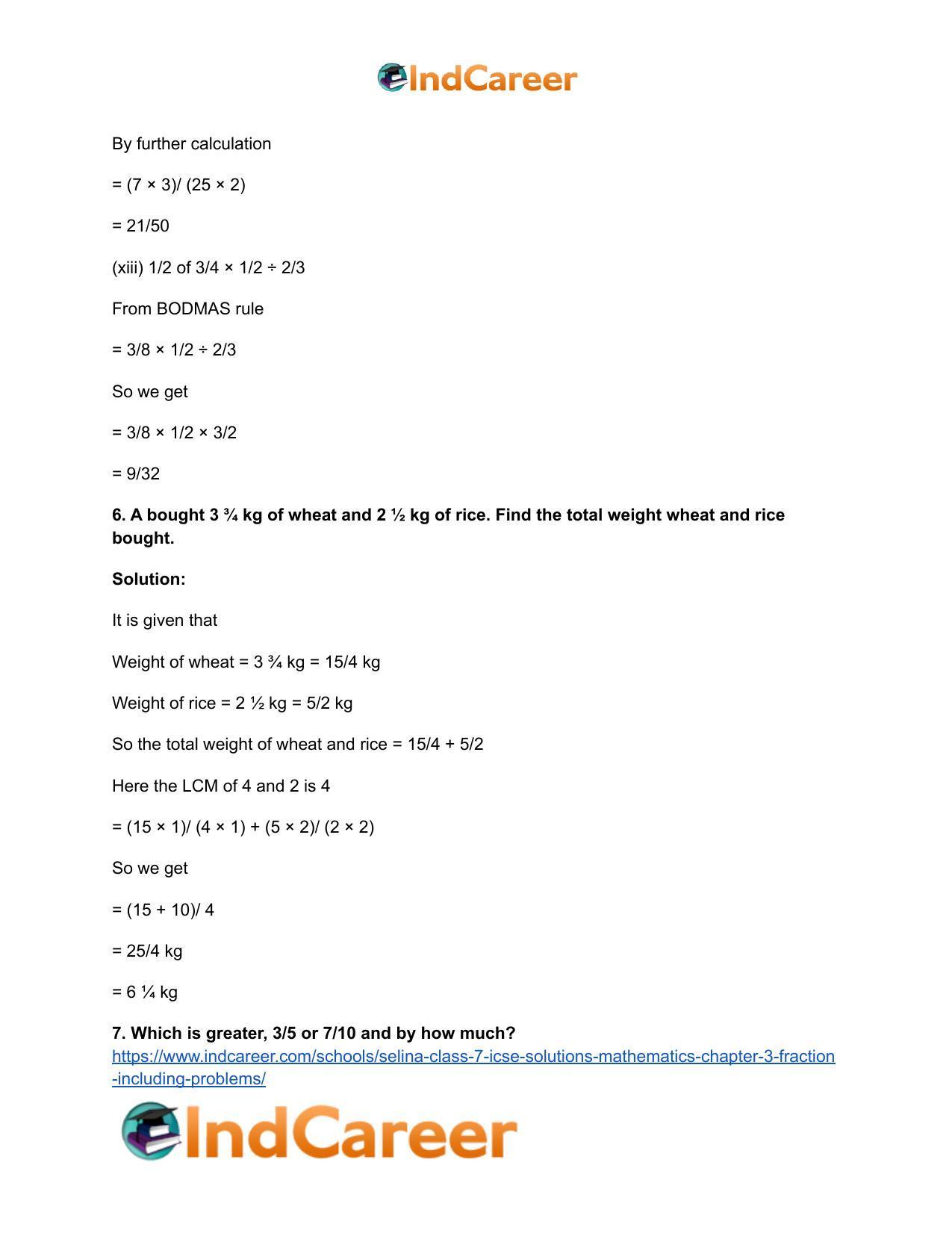 Selina Class 7 ICSE Solutions Mathematics : Chapter 3- Fraction (Including Problems) - Page 39
