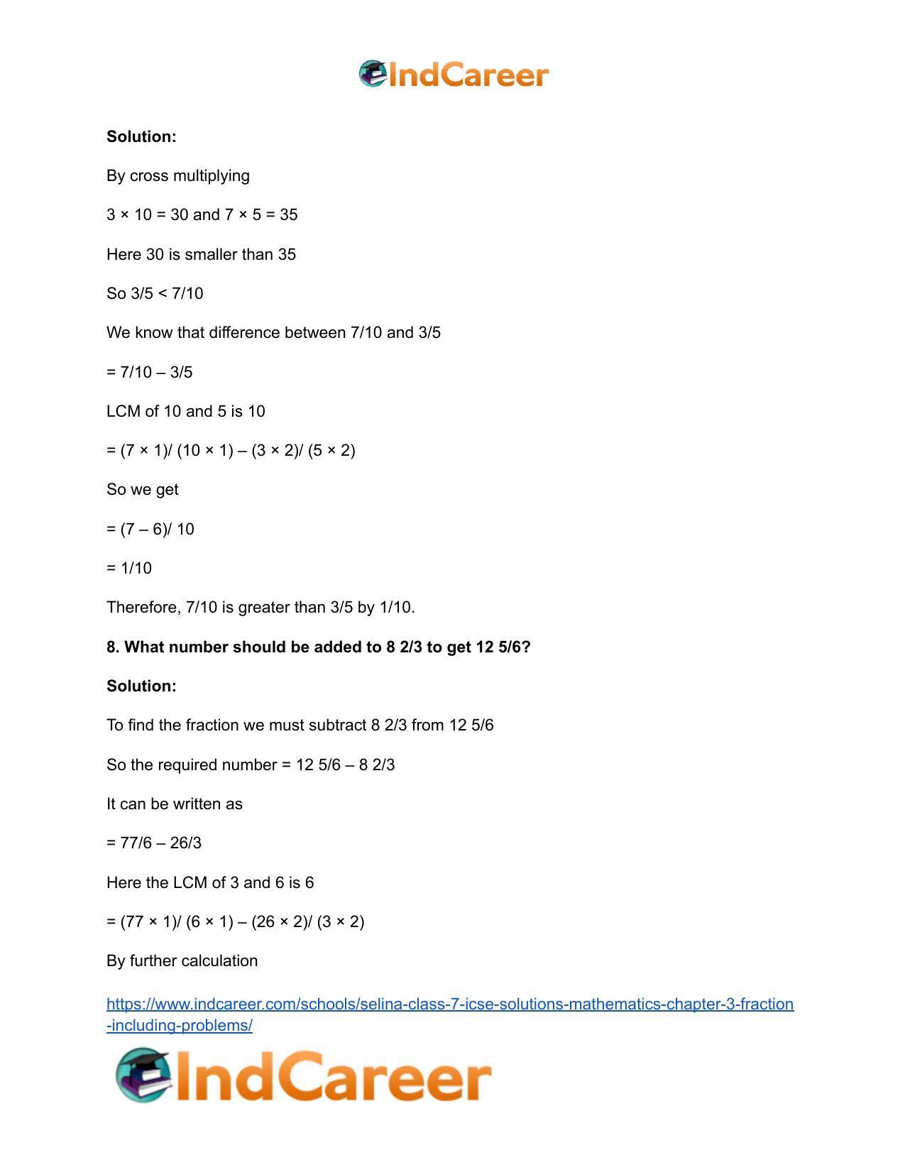 Selina Class 7 ICSE Solutions Mathematics : Chapter 3- Fraction (Including Problems) - Page 40