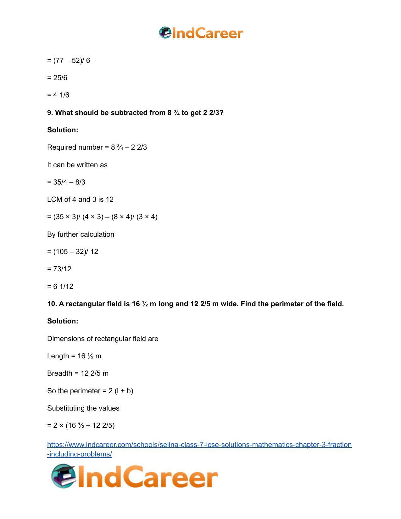 Selina Class 7 ICSE Solutions Mathematics : Chapter 3- Fraction (Including Problems) - Page 41