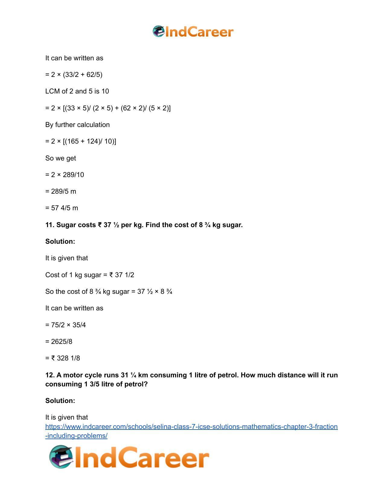 Selina Class 7 ICSE Solutions Mathematics : Chapter 3- Fraction (Including Problems) - Page 42