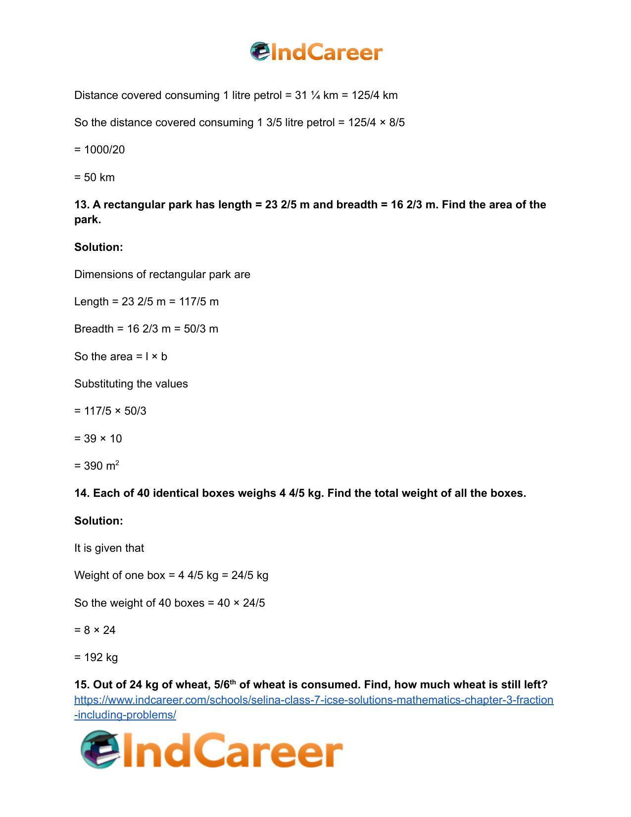 Selina Class 7 ICSE Solutions Mathematics : Chapter 3- Fraction (Including Problems) - Page 43