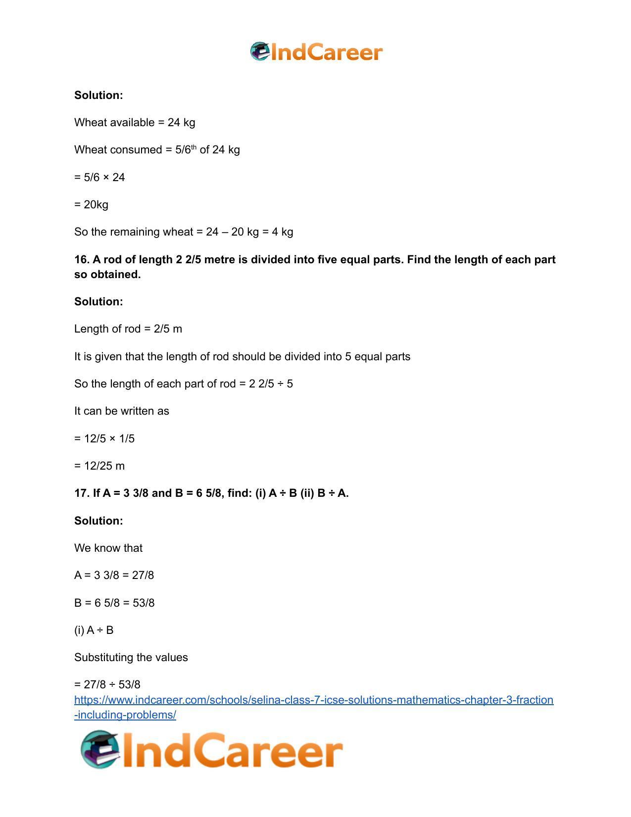 Selina Class 7 ICSE Solutions Mathematics : Chapter 3- Fraction (Including Problems) - Page 44