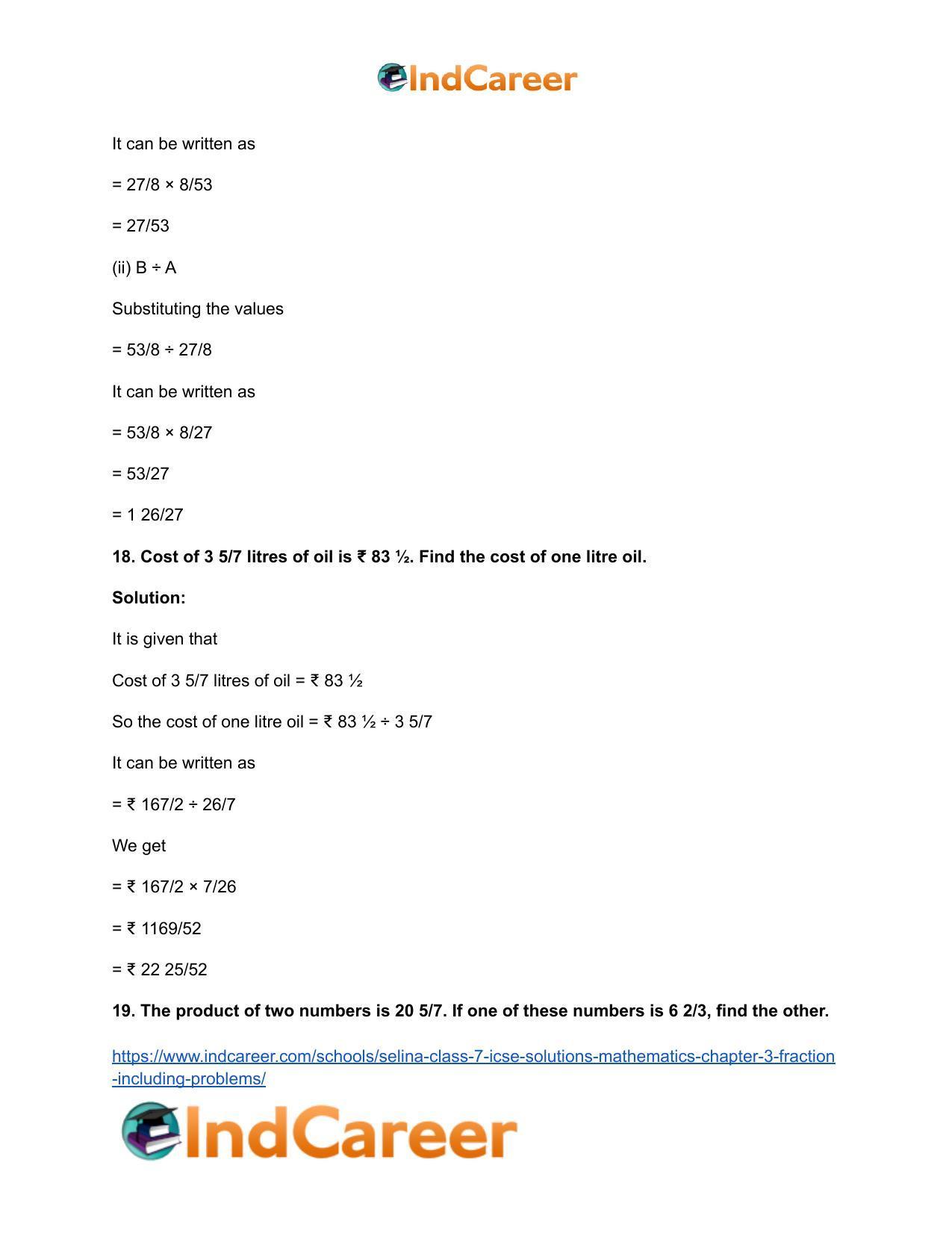 Selina Class 7 ICSE Solutions Mathematics : Chapter 3- Fraction (Including Problems) - Page 45