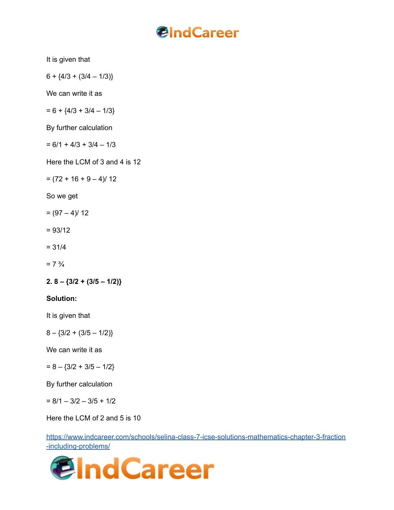 Selina Class 7 ICSE Solutions Mathematics : Chapter 3- Fraction (Including Problems) - Page 47