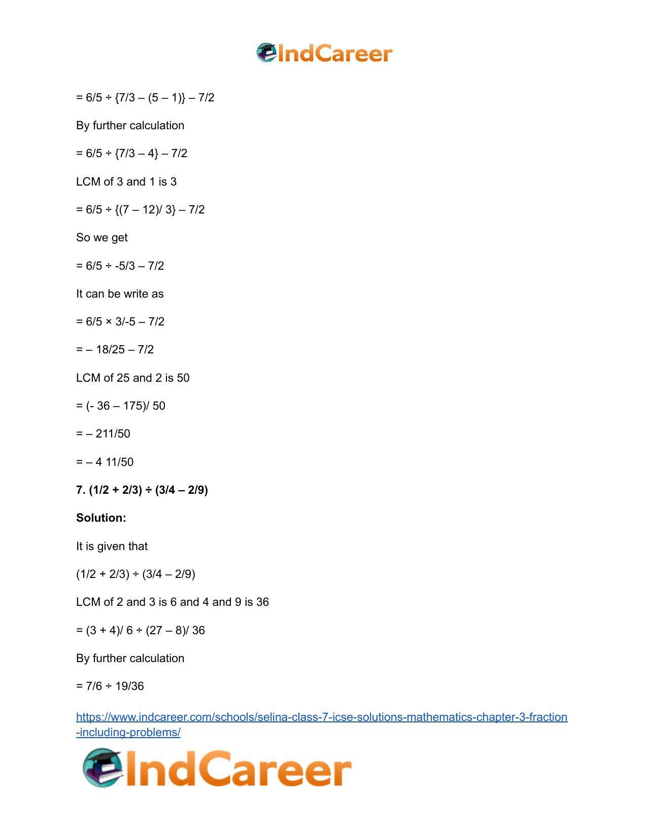 Selina Class 7 ICSE Solutions Mathematics : Chapter 3- Fraction (Including Problems) - Page 51