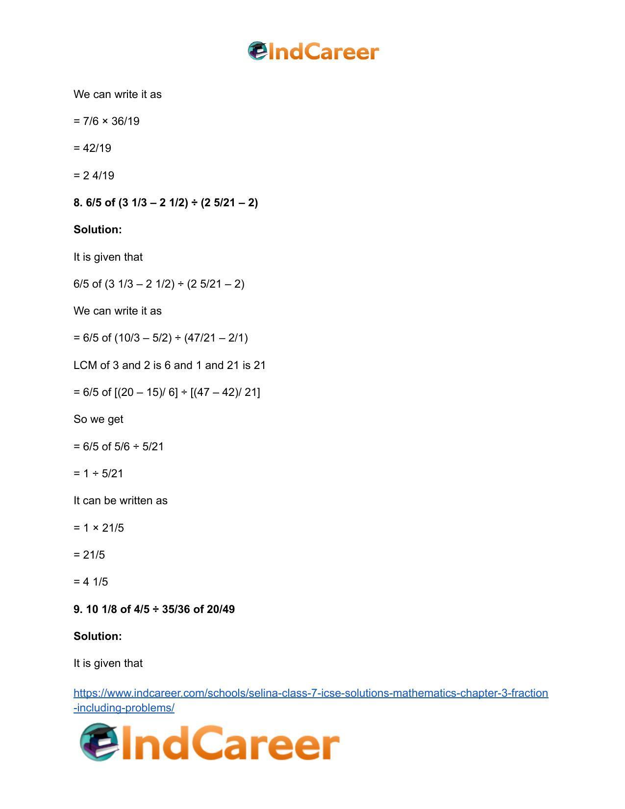 Selina Class 7 ICSE Solutions Mathematics : Chapter 3- Fraction (Including Problems) - Page 52