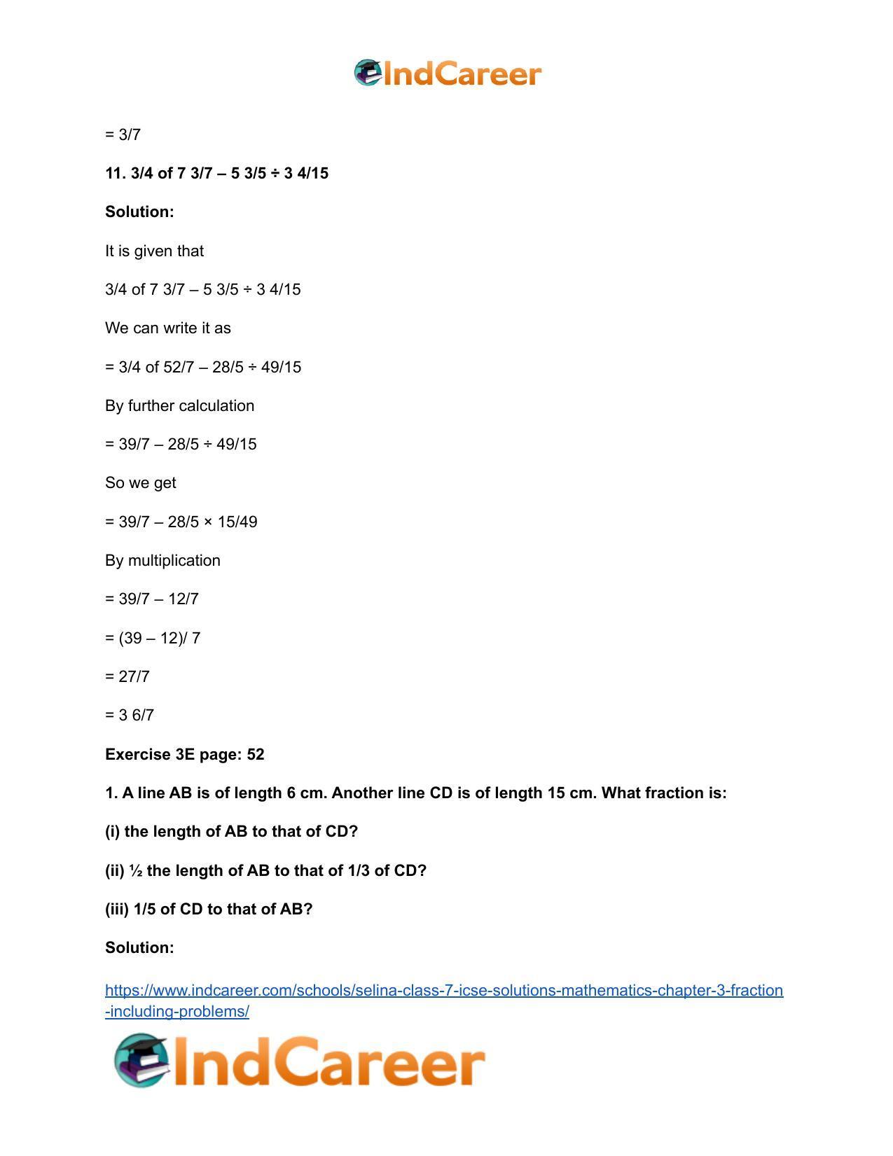 Selina Class 7 ICSE Solutions Mathematics : Chapter 3- Fraction (Including Problems) - Page 54