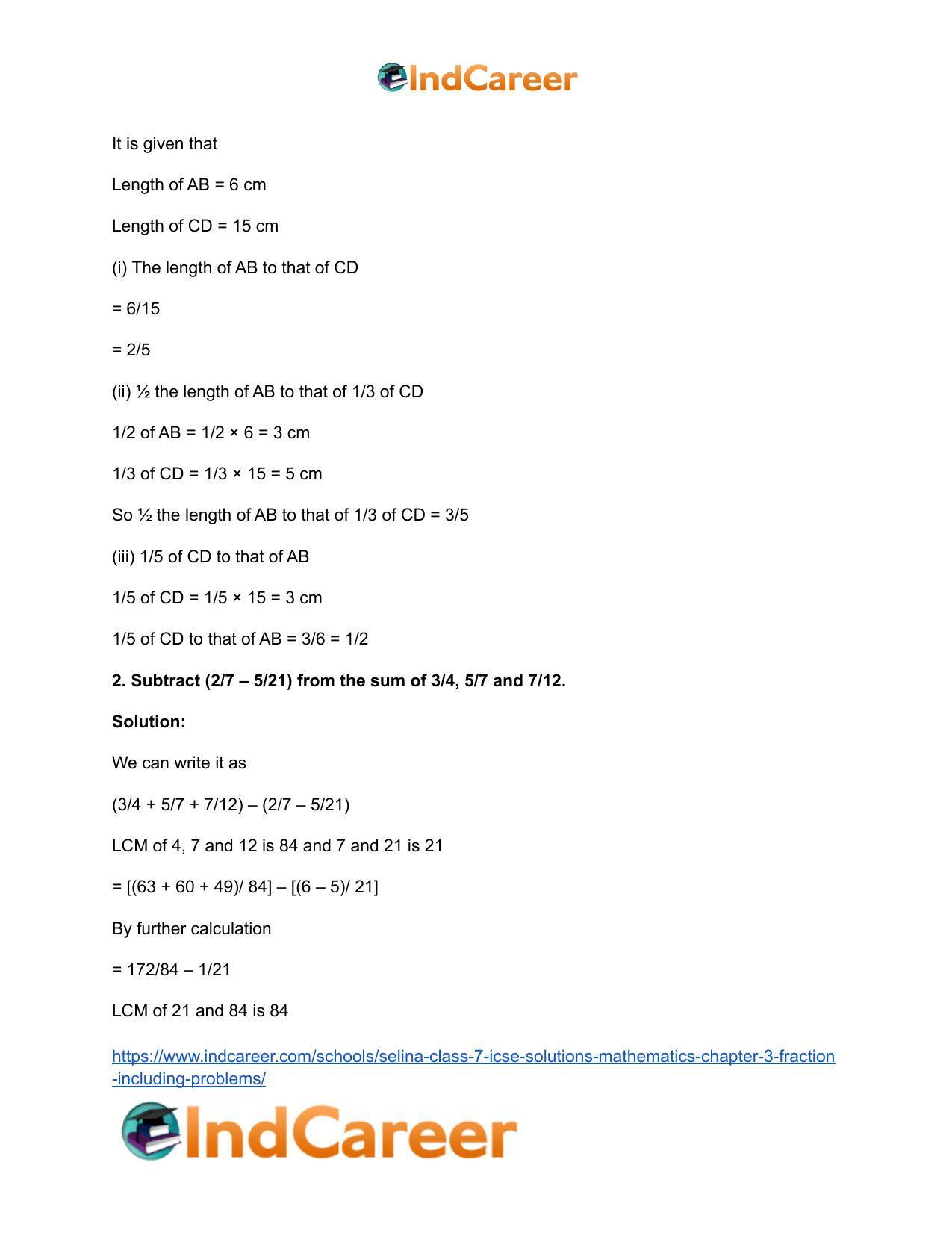 Selina Class 7 ICSE Solutions Mathematics : Chapter 3- Fraction (Including Problems) - Page 55