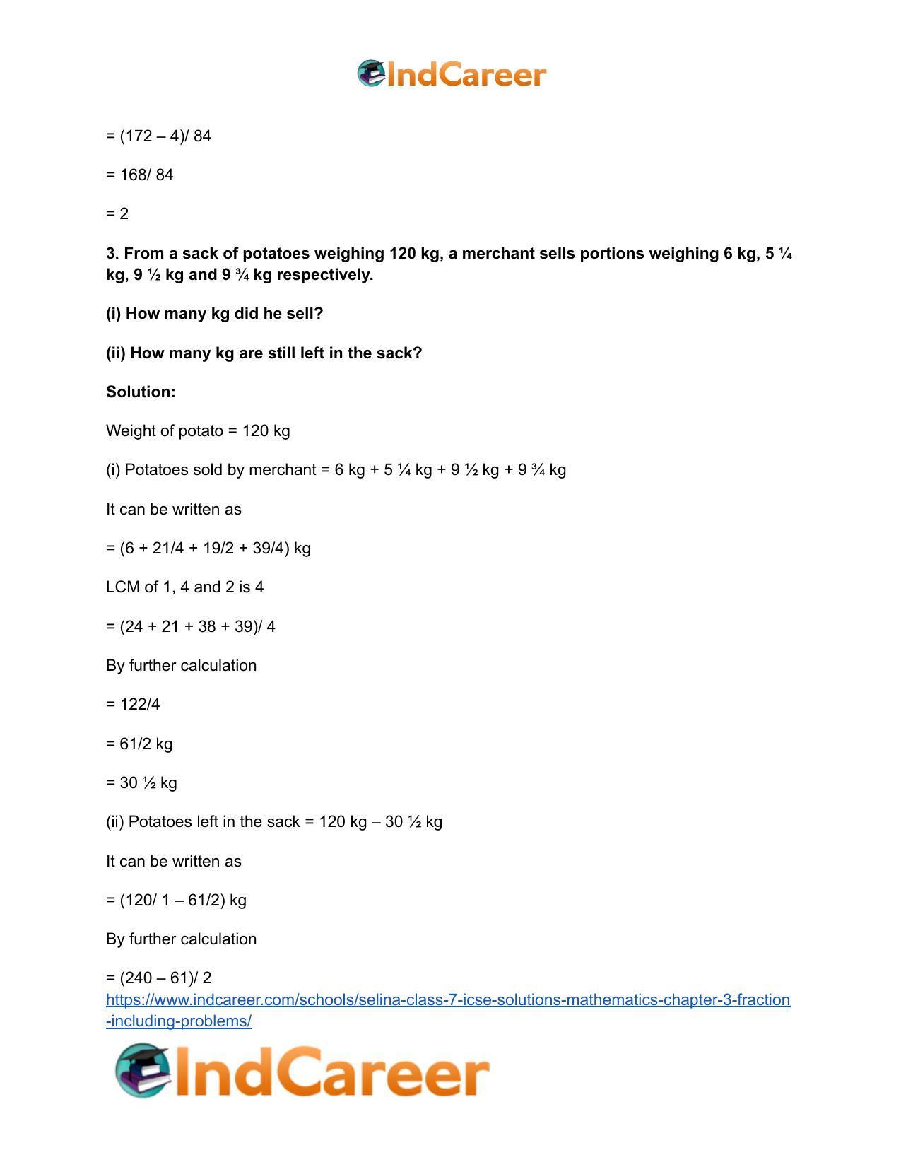 Selina Class 7 ICSE Solutions Mathematics : Chapter 3- Fraction (Including Problems) - Page 56