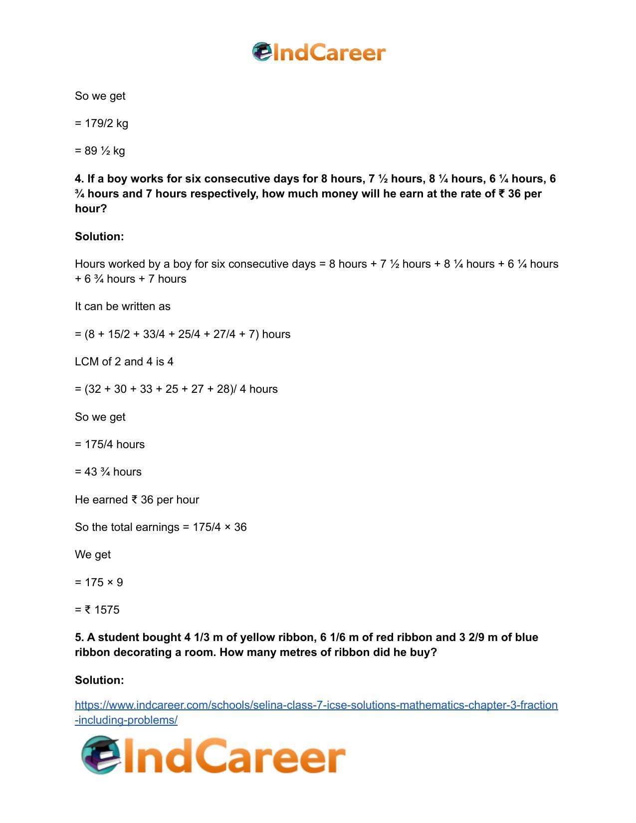 Selina Class 7 ICSE Solutions Mathematics : Chapter 3- Fraction (Including Problems) - Page 57