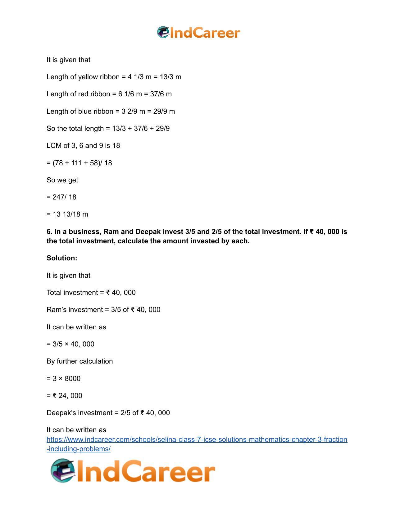 Selina Class 7 ICSE Solutions Mathematics : Chapter 3- Fraction (Including Problems) - Page 58