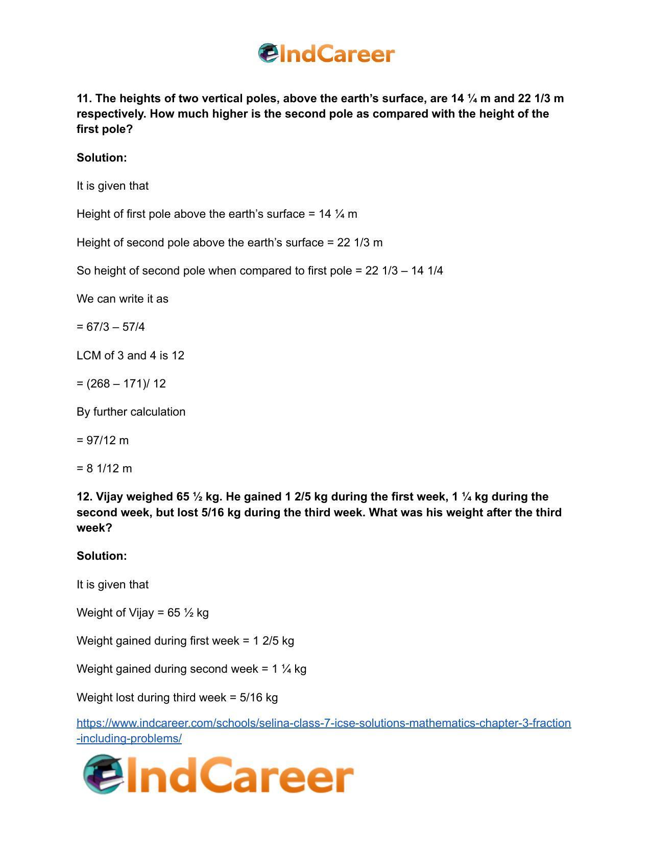 Selina Class 7 ICSE Solutions Mathematics : Chapter 3- Fraction (Including Problems) - Page 61