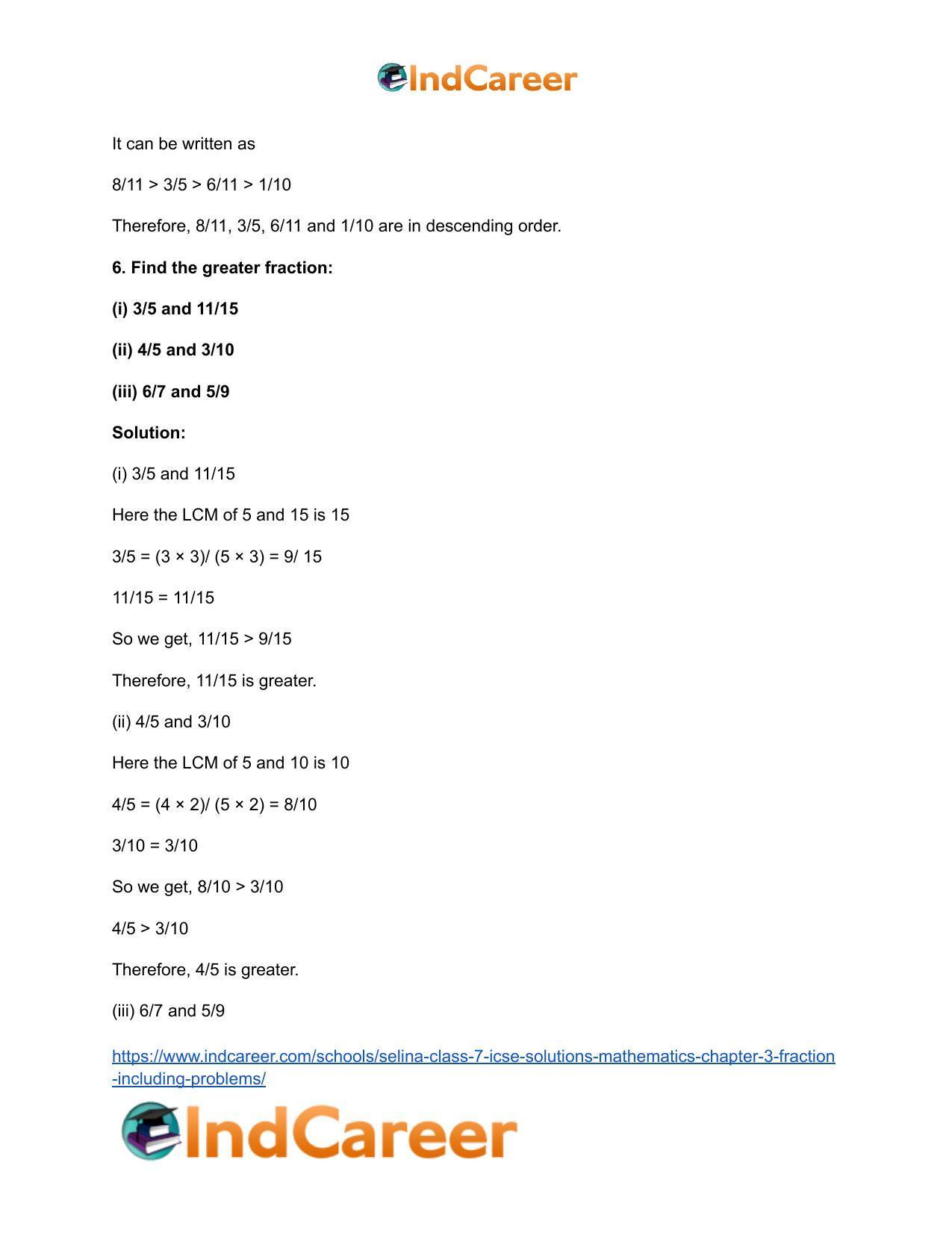 Selina Class 7 ICSE Solutions Mathematics : Chapter 3- Fraction (Including Problems) - Page 70