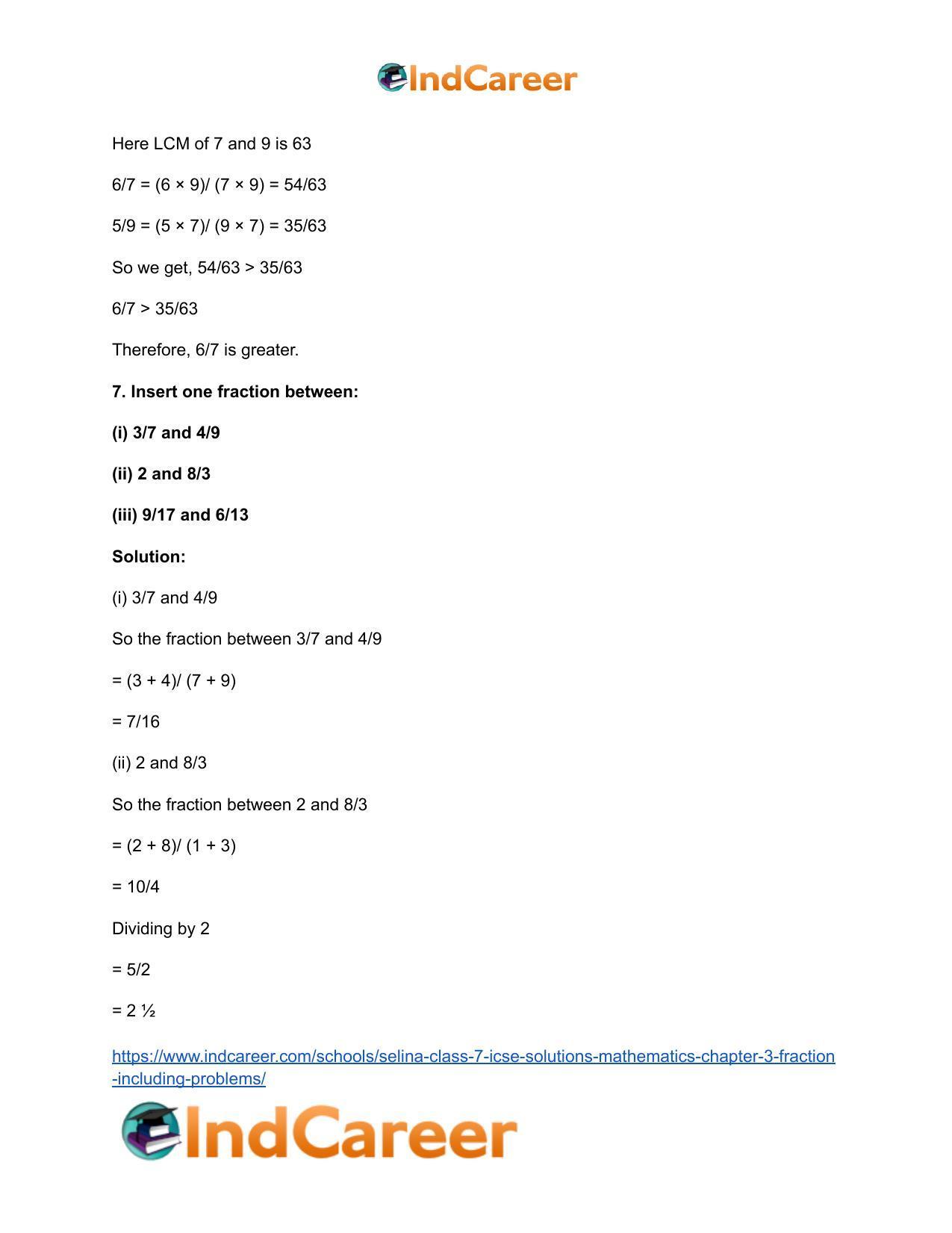 Selina Class 7 ICSE Solutions Mathematics : Chapter 3- Fraction (Including Problems) - Page 71