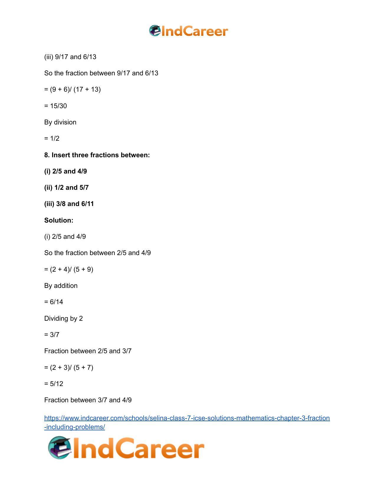 Selina Class 7 ICSE Solutions Mathematics : Chapter 3- Fraction (Including Problems) - Page 72