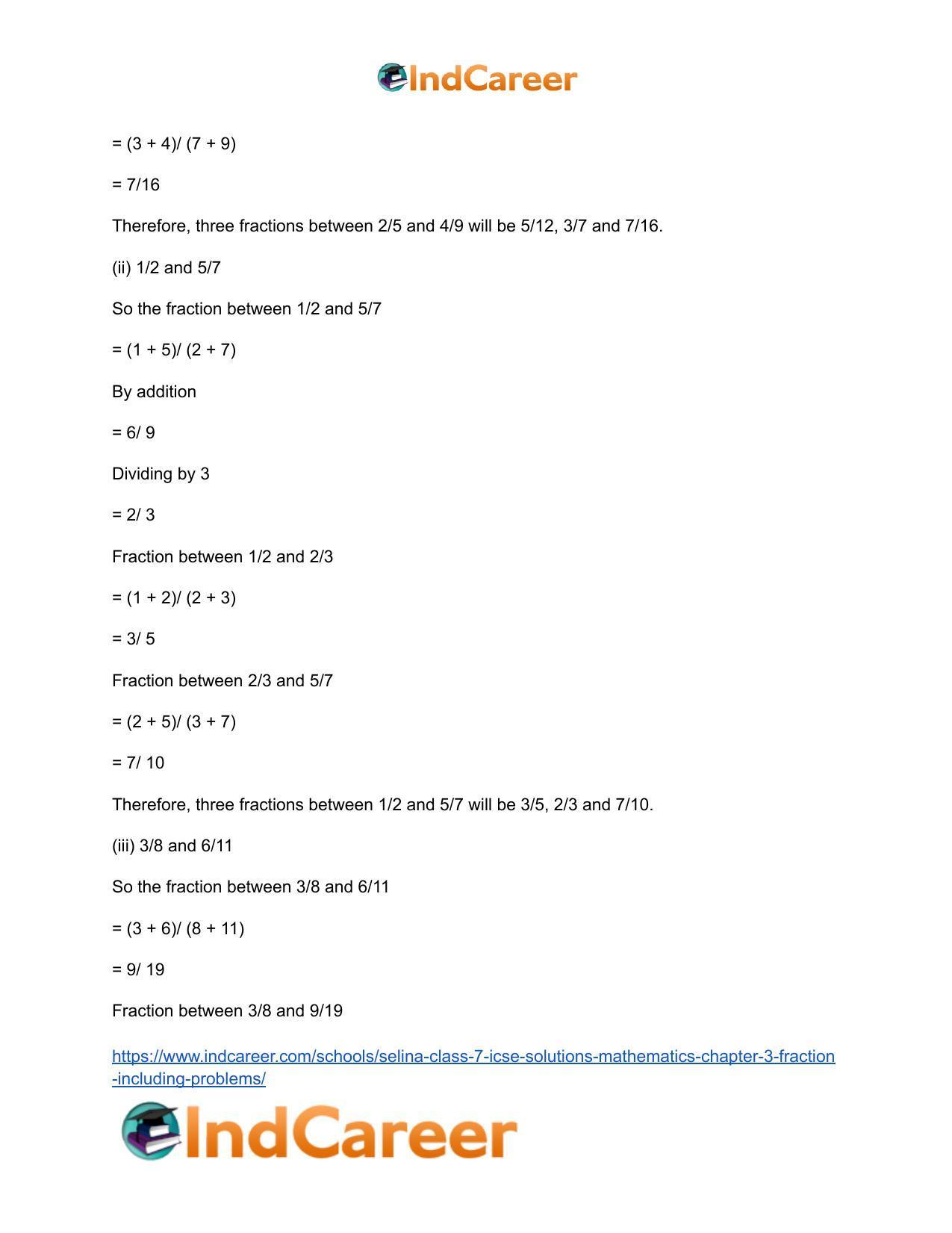 Selina Class 7 ICSE Solutions Mathematics : Chapter 3- Fraction (Including Problems) - Page 73