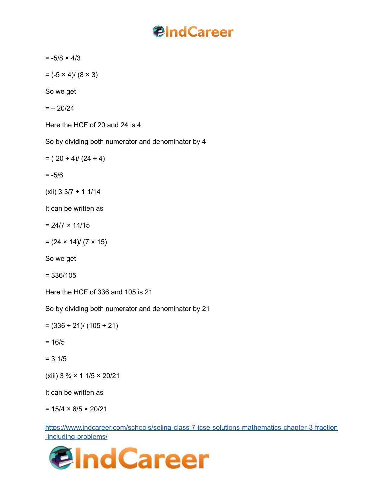 Selina Class 7 ICSE Solutions Mathematics : Chapter 3- Fraction (Including Problems) - Page 85