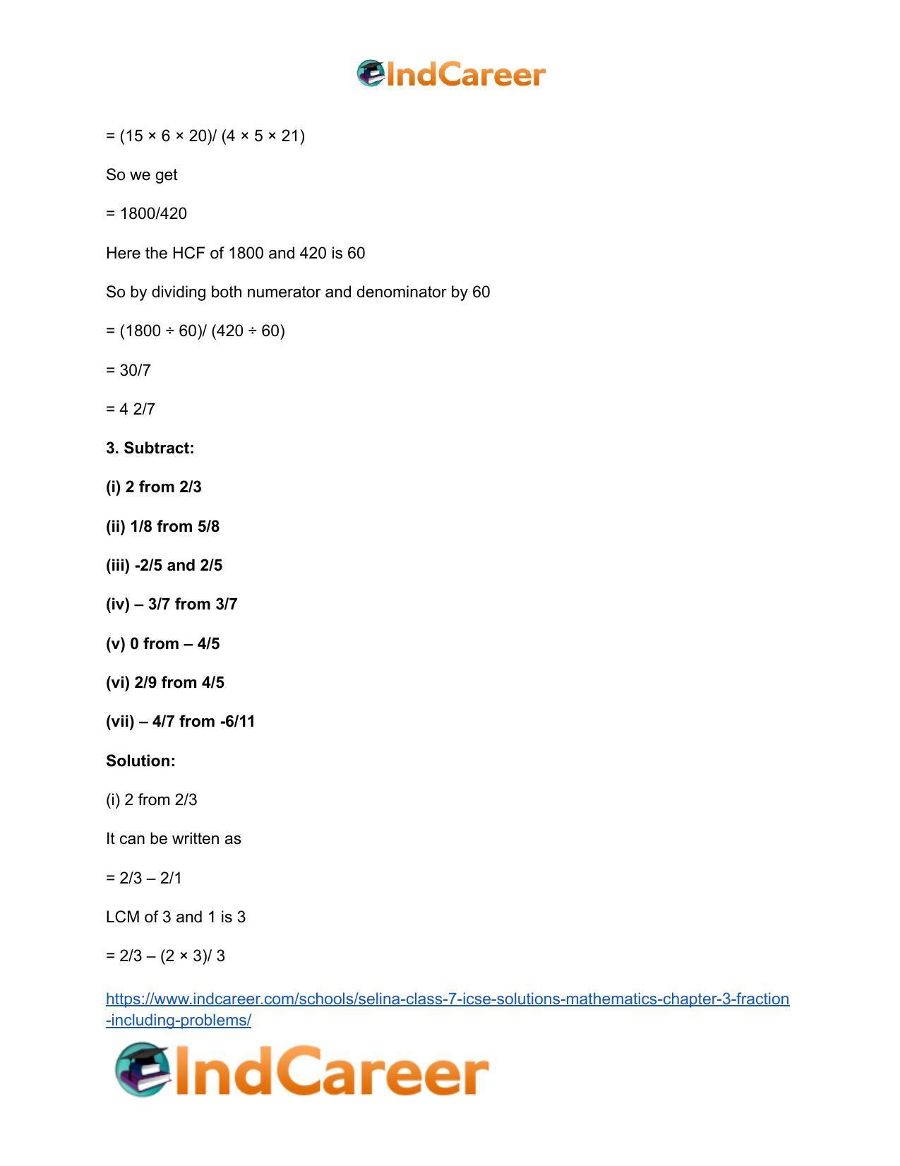 Selina Class 7 ICSE Solutions Mathematics : Chapter 3- Fraction (Including Problems) - Page 86