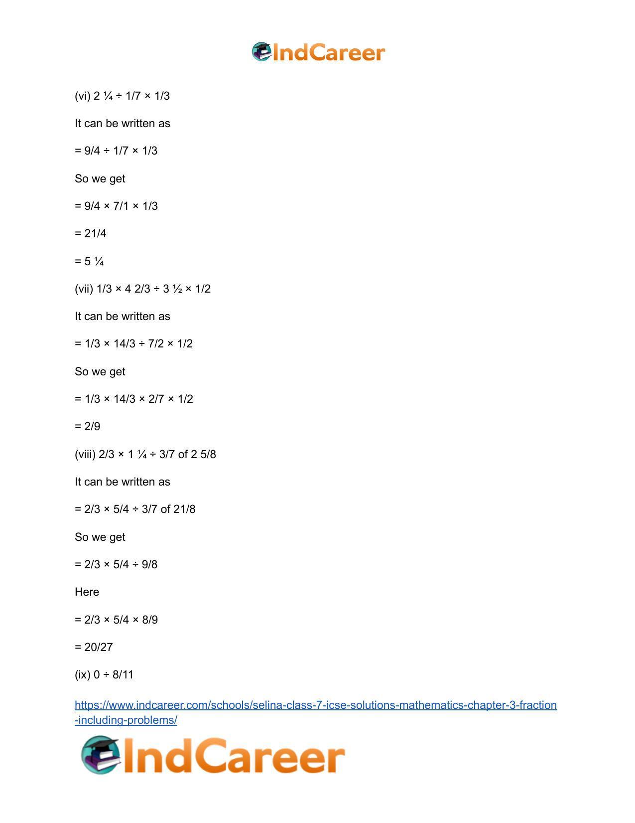 Selina Class 7 ICSE Solutions Mathematics : Chapter 3- Fraction (Including Problems) - Page 93