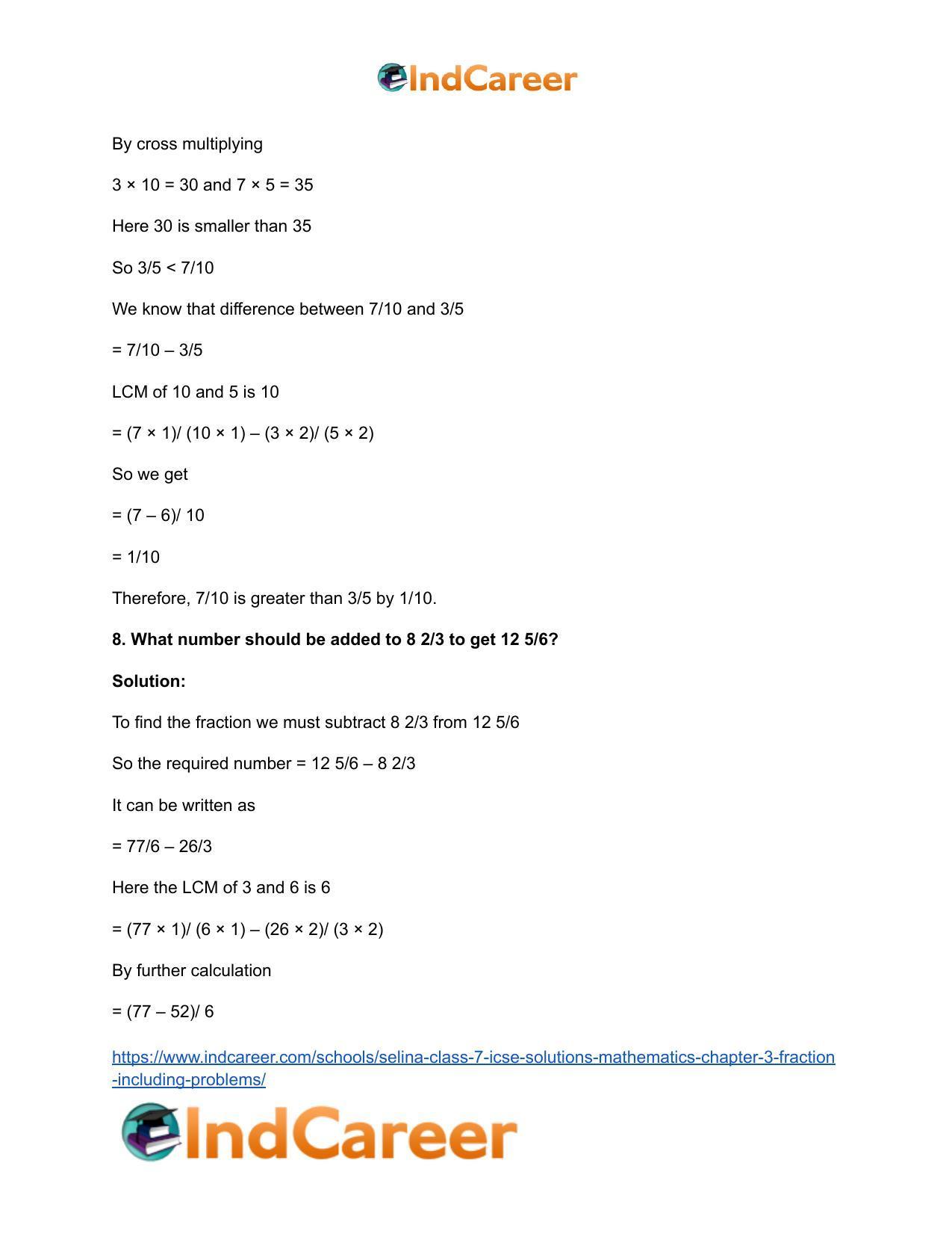 Selina Class 7 ICSE Solutions Mathematics : Chapter 3- Fraction (Including Problems) - Page 96