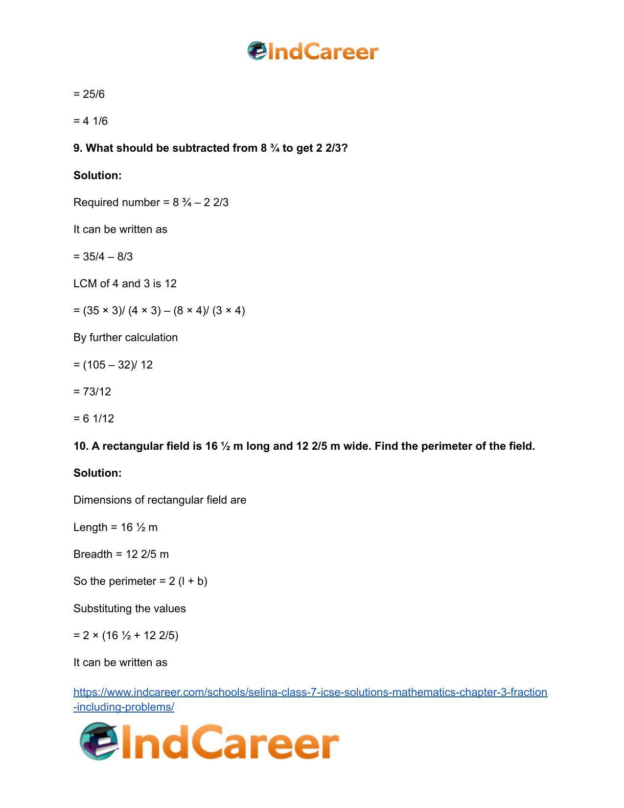 Selina Class 7 ICSE Solutions Mathematics : Chapter 3- Fraction (Including Problems) - Page 97