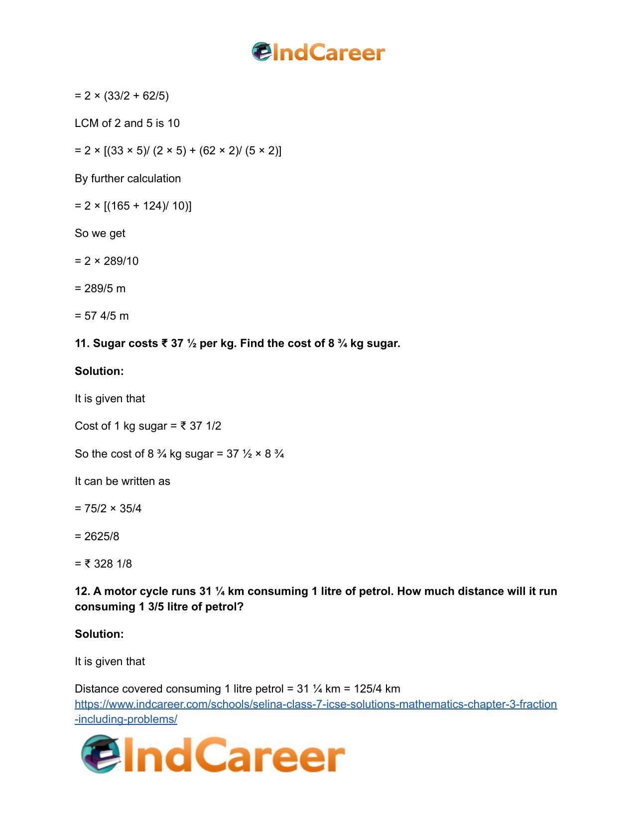 Selina Class 7 ICSE Solutions Mathematics : Chapter 3- Fraction (Including Problems) - Page 98