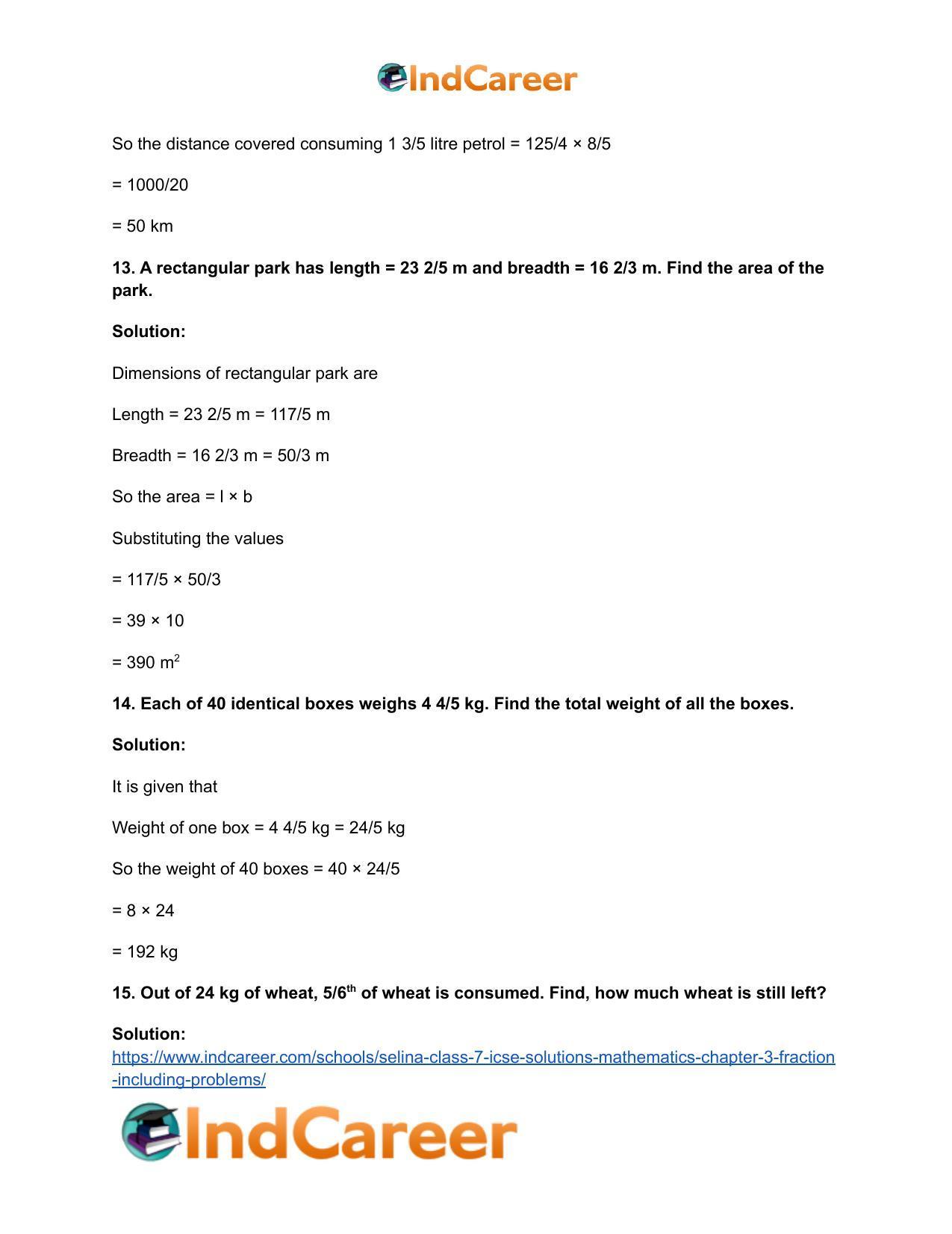 Selina Class 7 ICSE Solutions Mathematics : Chapter 3- Fraction (Including Problems) - Page 99