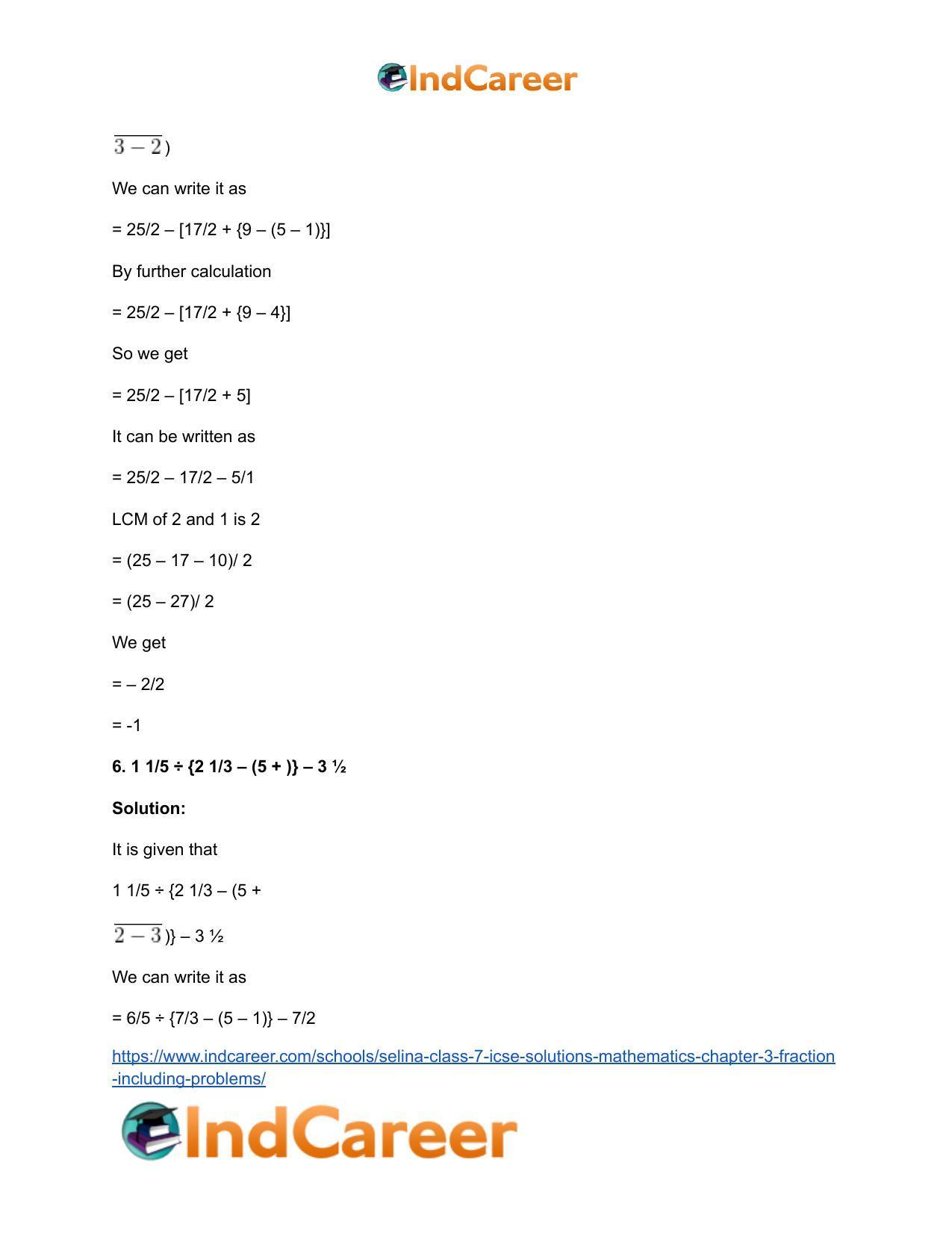 Selina Class 7 ICSE Solutions Mathematics : Chapter 3- Fraction (Including Problems) - Page 106