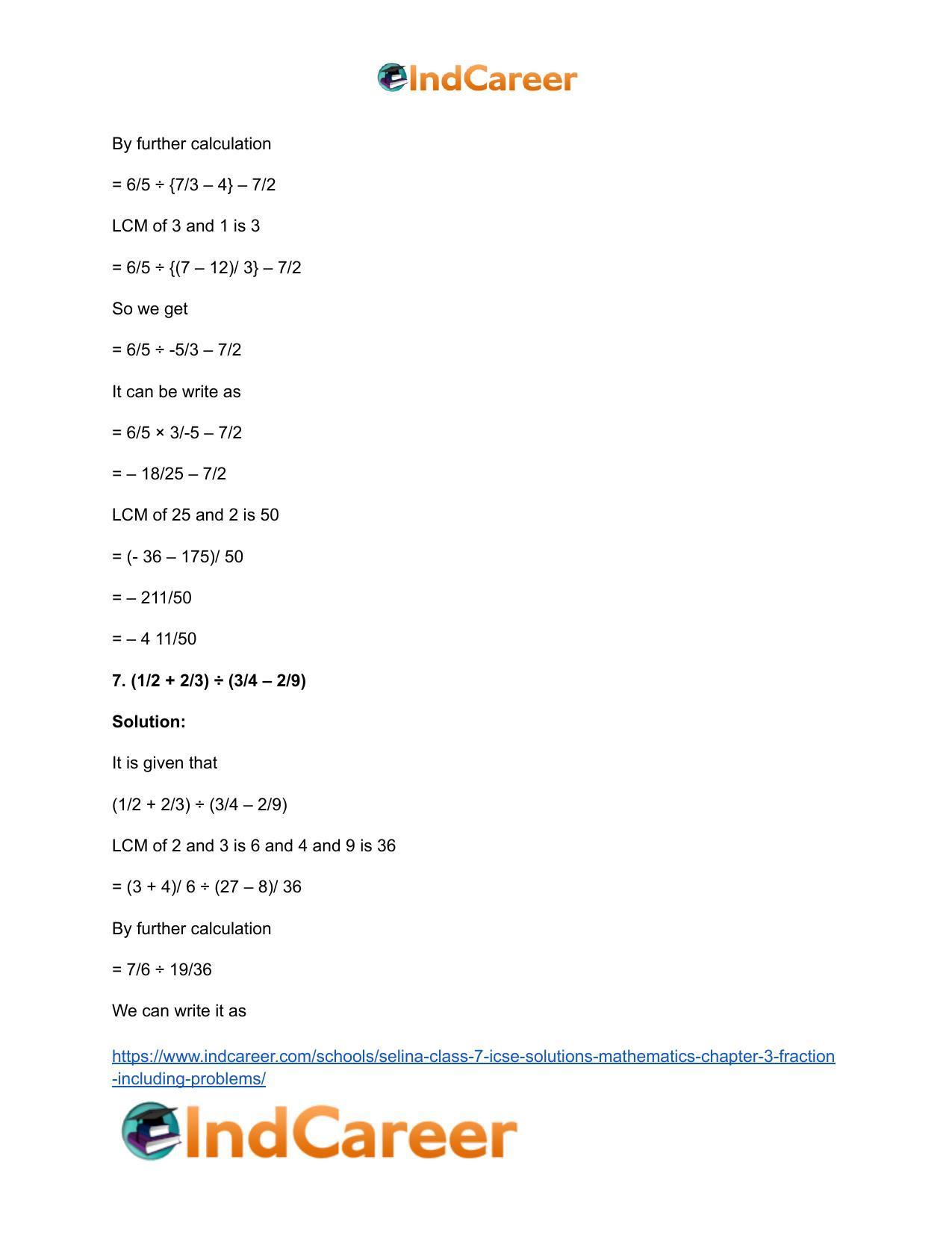 Selina Class 7 ICSE Solutions Mathematics : Chapter 3- Fraction (Including Problems) - Page 107