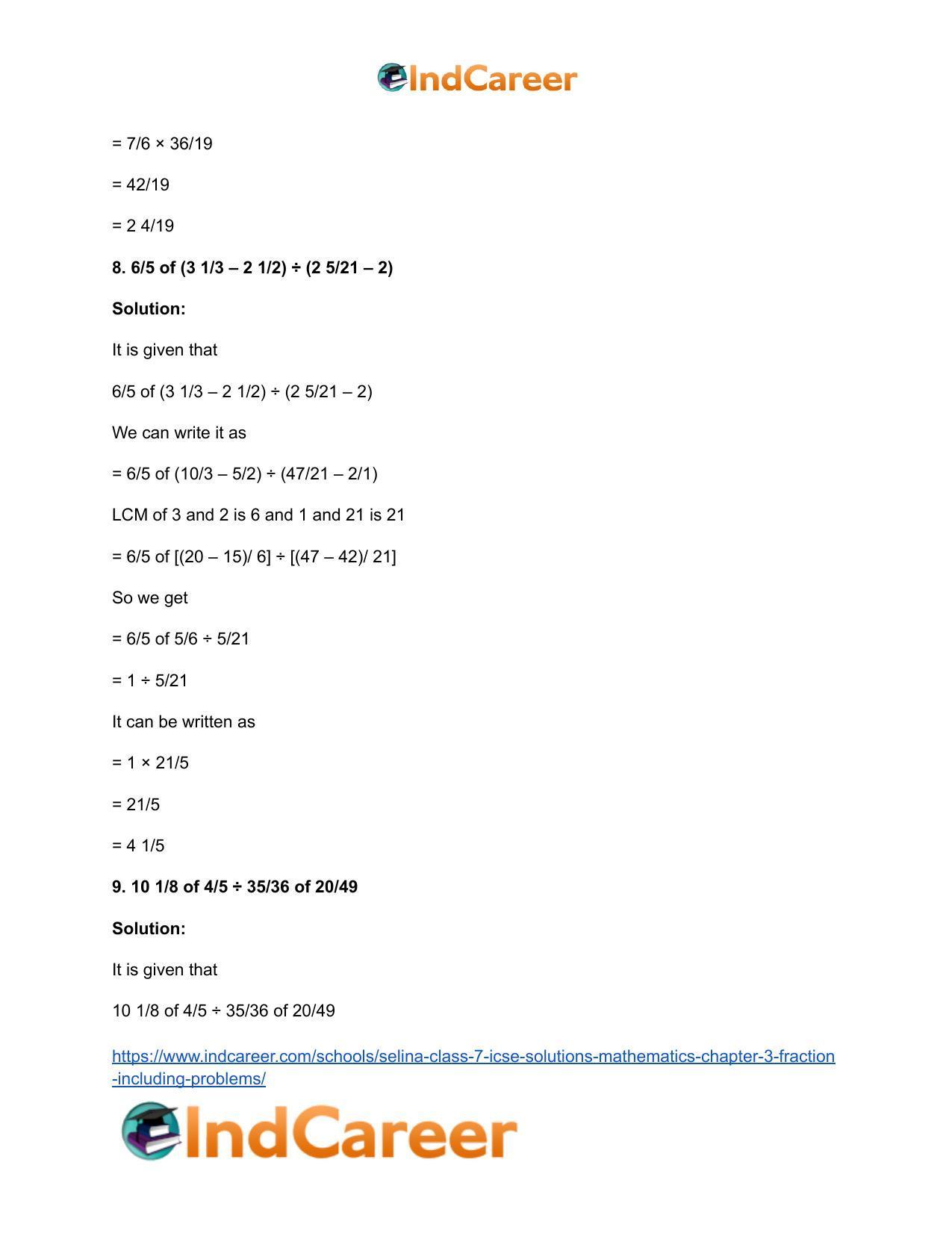 Selina Class 7 ICSE Solutions Mathematics : Chapter 3- Fraction (Including Problems) - Page 108