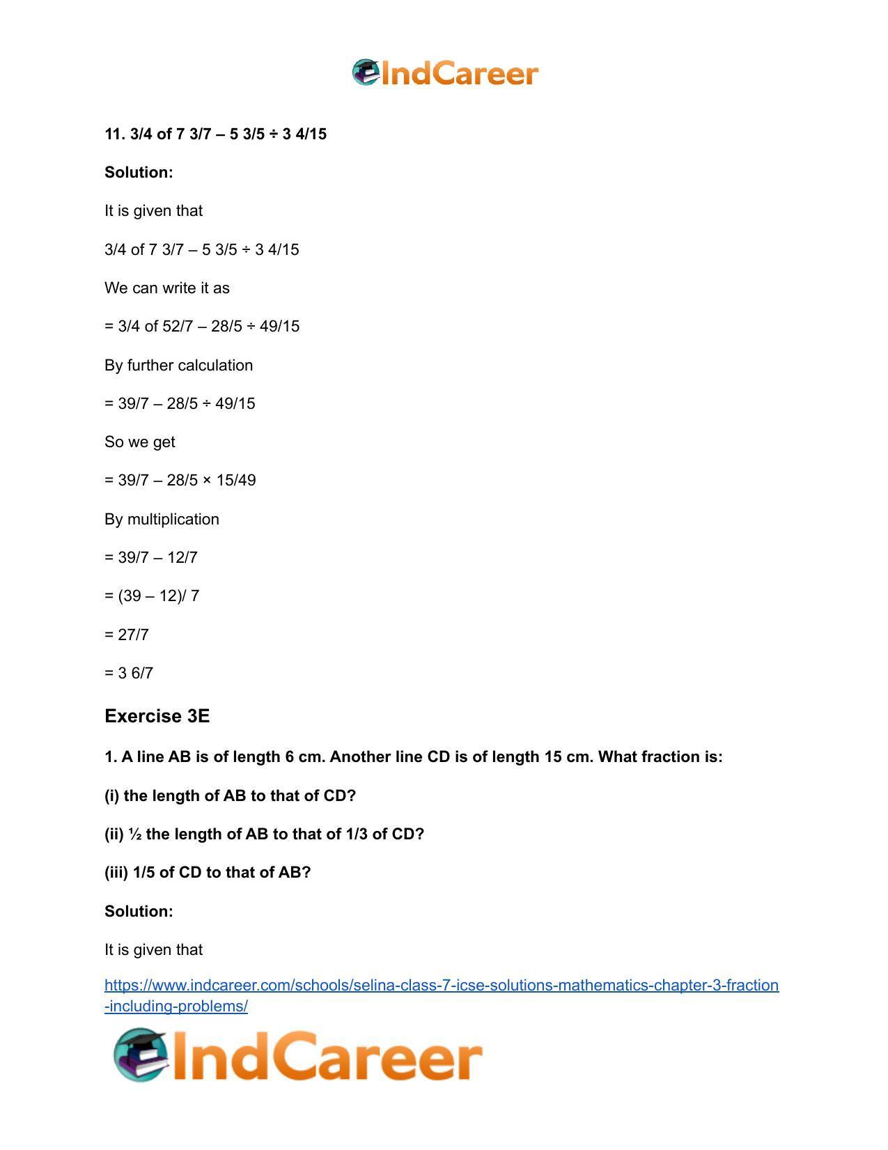 Selina Class 7 ICSE Solutions Mathematics : Chapter 3- Fraction (Including Problems) - Page 110