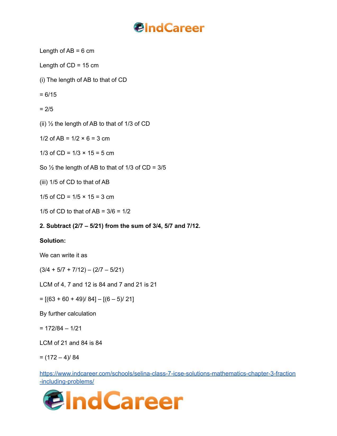 Selina Class 7 ICSE Solutions Mathematics : Chapter 3- Fraction (Including Problems) - Page 111