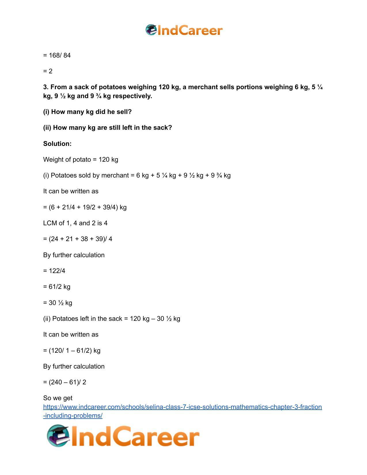 Selina Class 7 ICSE Solutions Mathematics : Chapter 3- Fraction (Including Problems) - Page 112