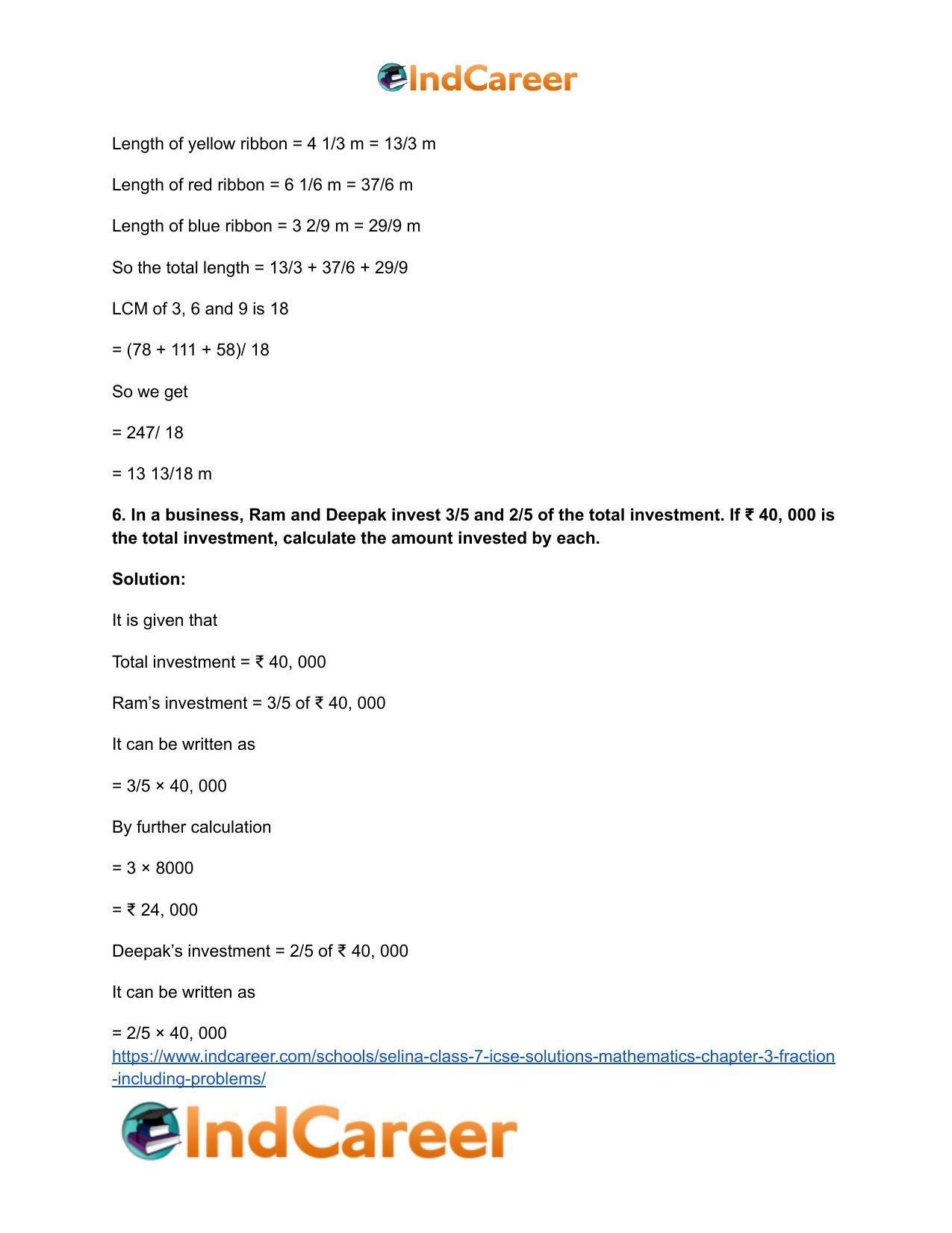 Selina Class 7 ICSE Solutions Mathematics : Chapter 3- Fraction (Including Problems) - Page 114