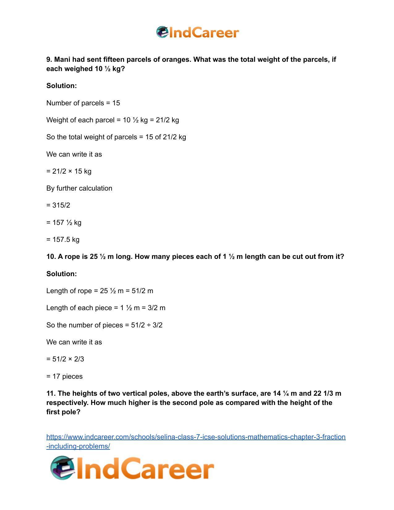 Selina Class 7 ICSE Solutions Mathematics : Chapter 3- Fraction (Including Problems) - Page 116