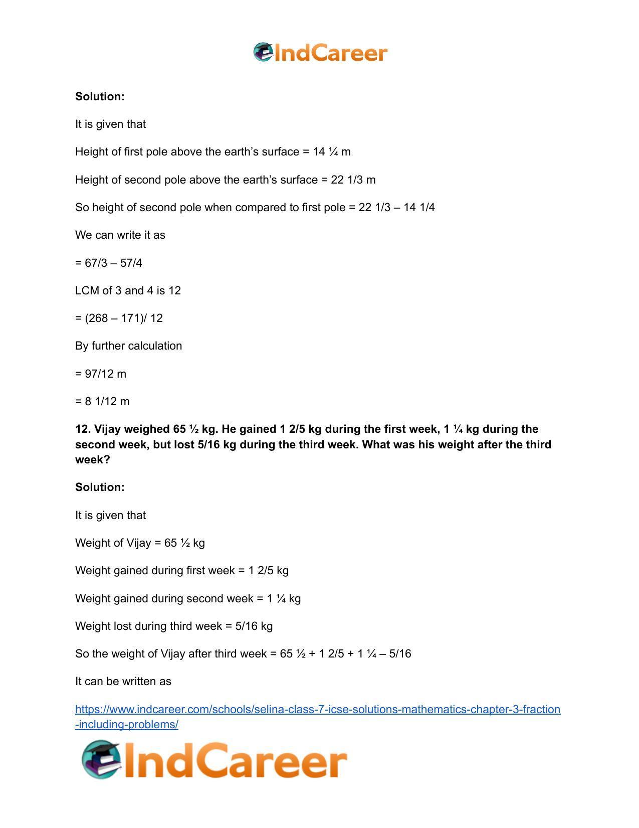 Selina Class 7 ICSE Solutions Mathematics : Chapter 3- Fraction (Including Problems) - Page 117
