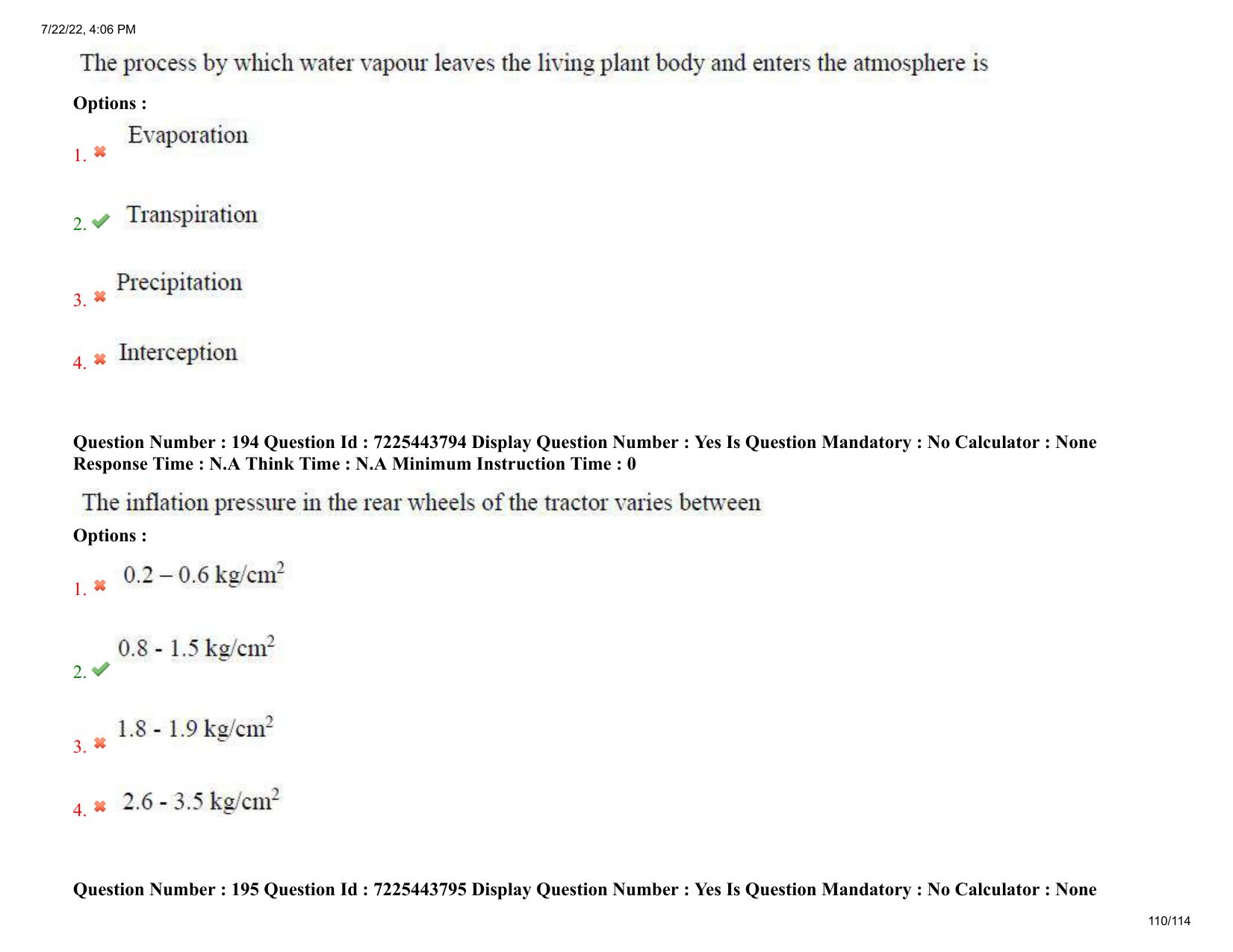 AP ECET 2022 - AGRICULTURAL ENGINEERING Question Paper With Preliminary Keys  - Page 110